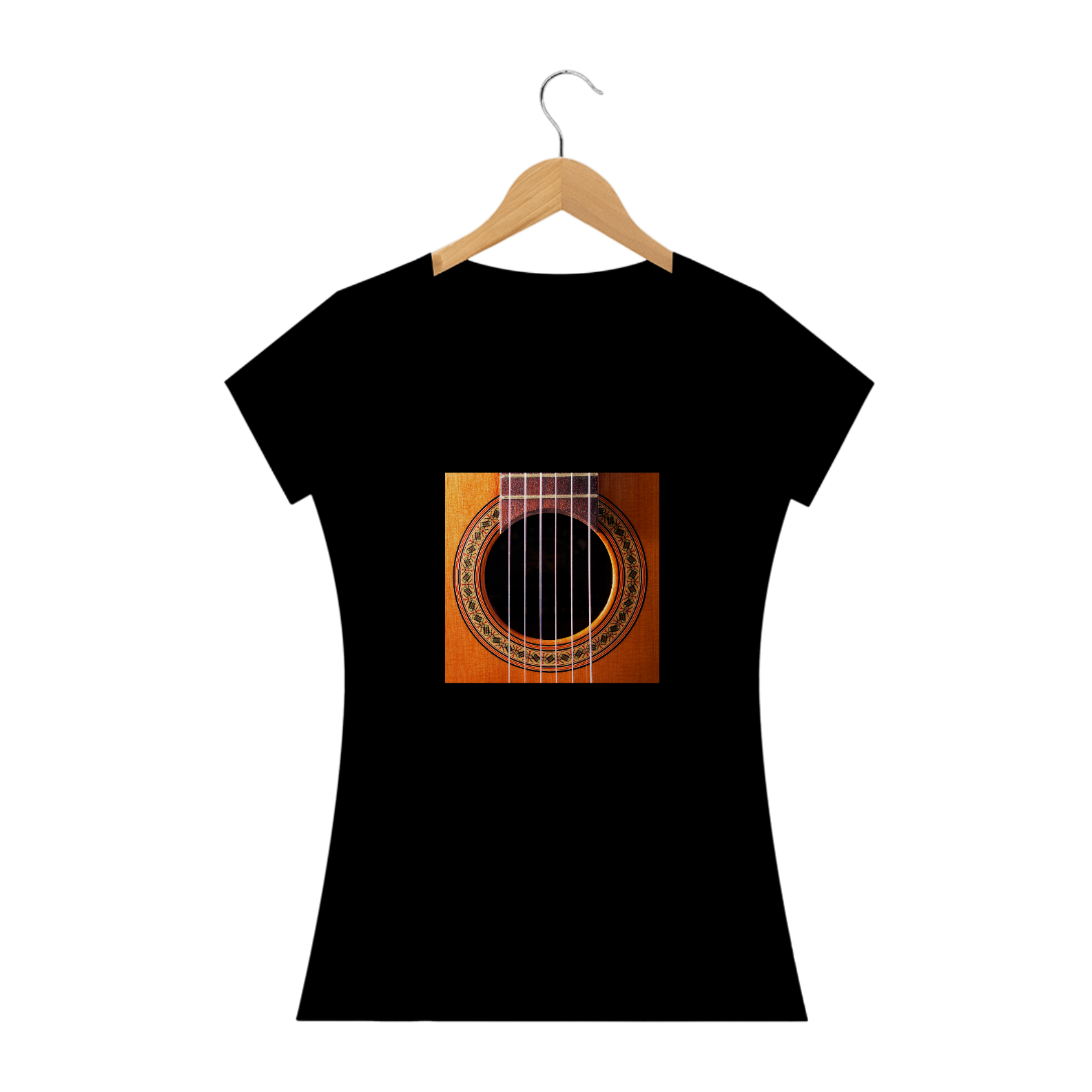 Camiseta Feminina - Baby Long - Cordas de Violão - cores Preta ou Branca