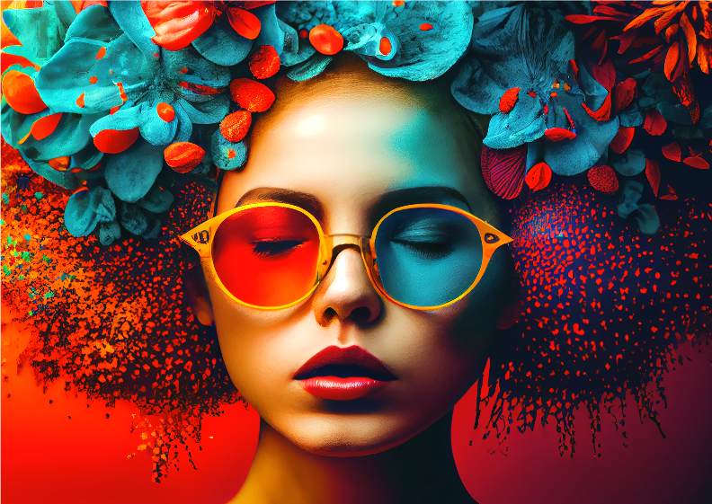Pôster Personalizado com Pintura Colorida de Mulher de Óculos - Expressão Vibrante e Moderna