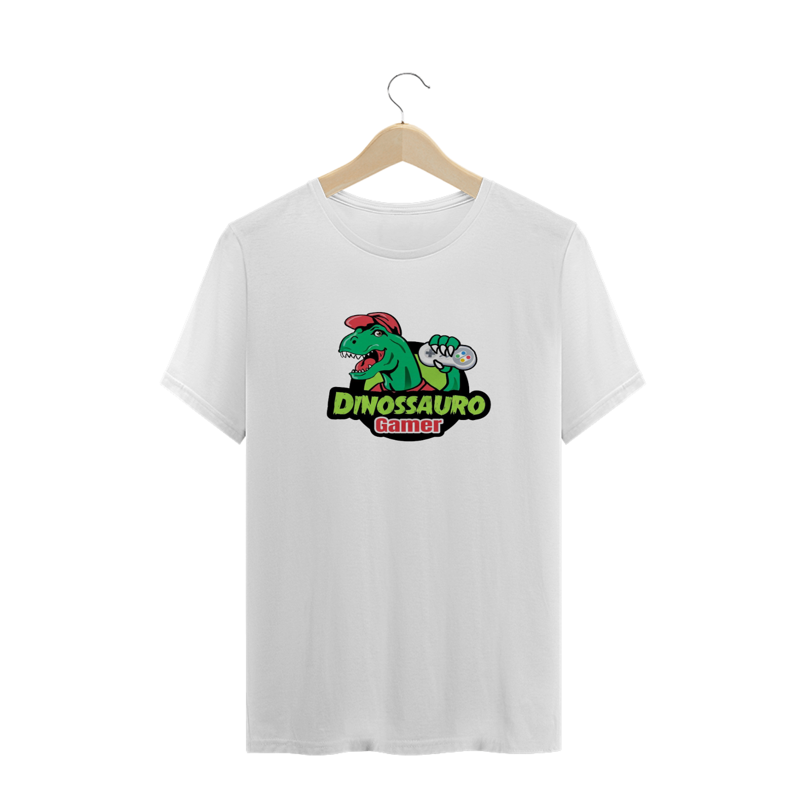 camiseta branca dinossaurogamer
