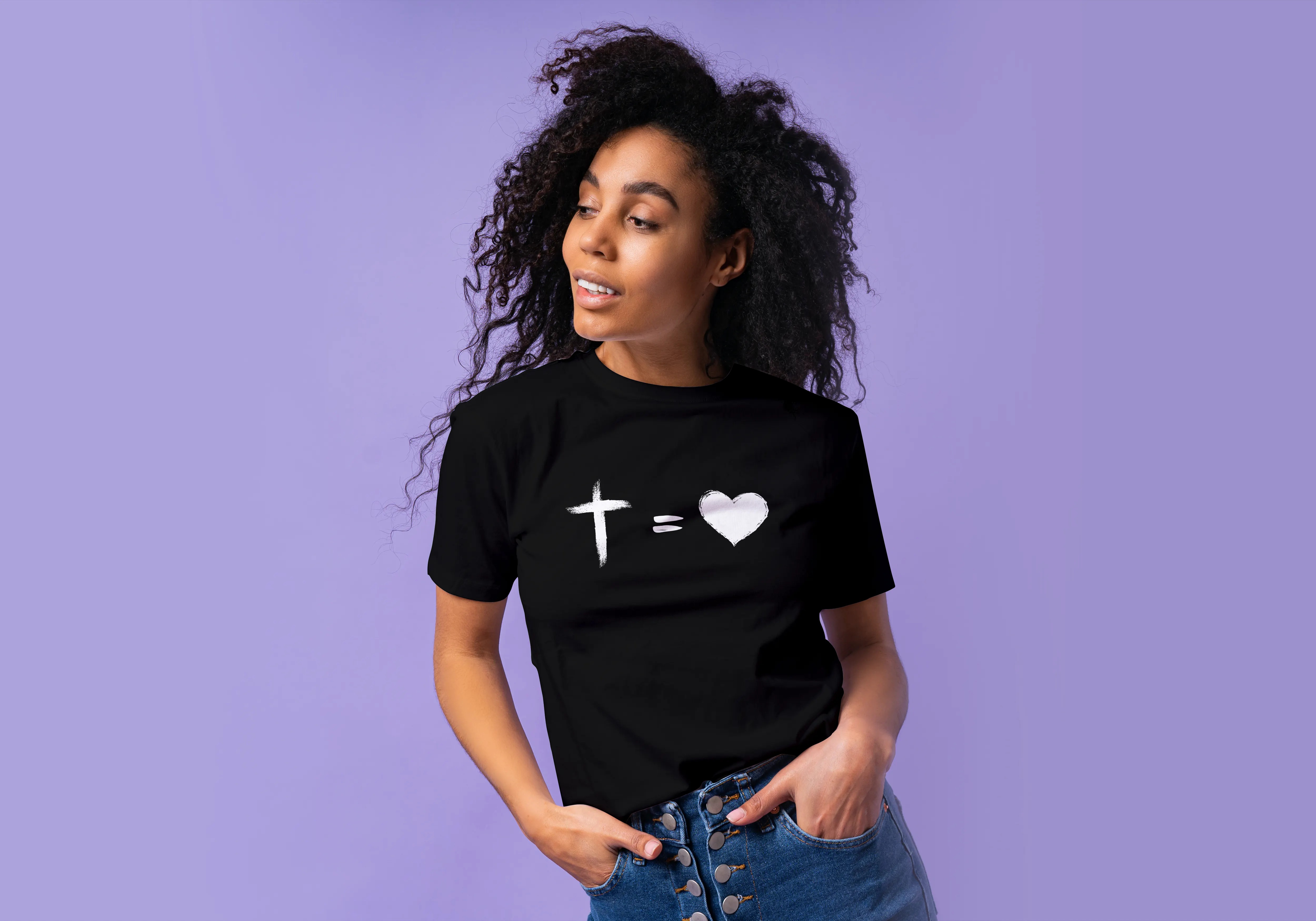 Camisa unissex cruz = coração (estampa branca)