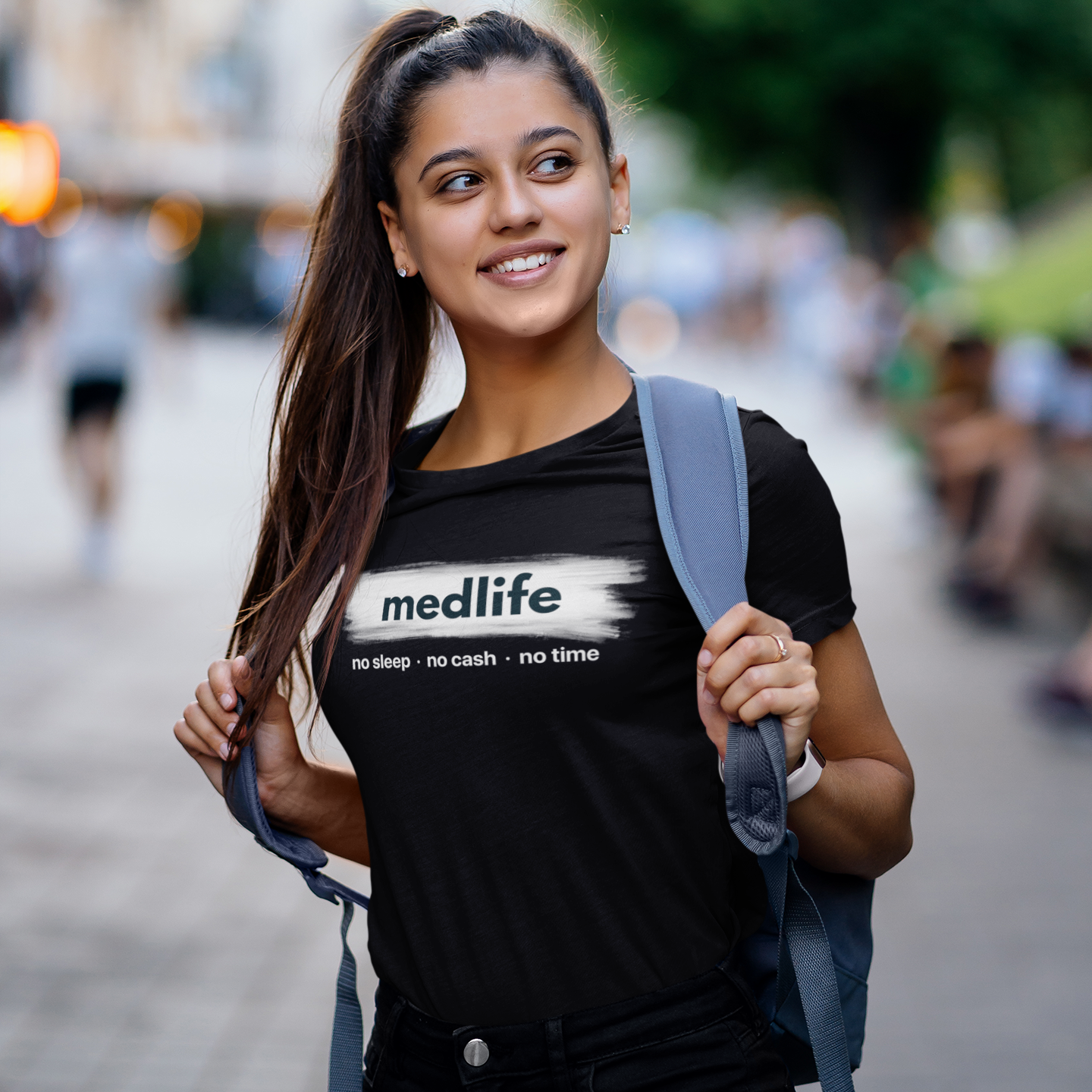 Camiseta Feminina Medlife No Sleep No Cash No Time (Preta)