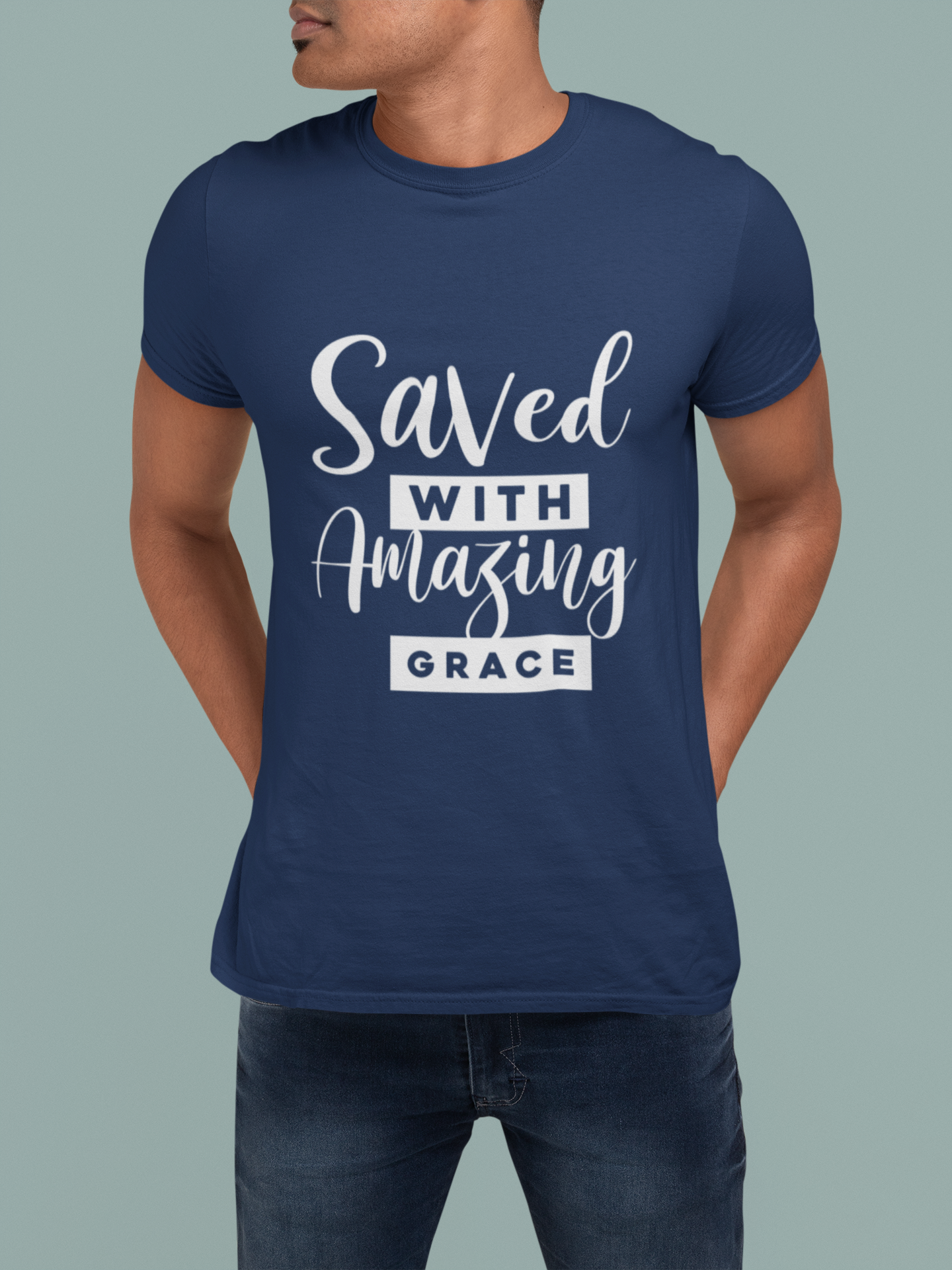 Nome do produto  Camiseta Masculina Cristã Saved with Amazing Grace