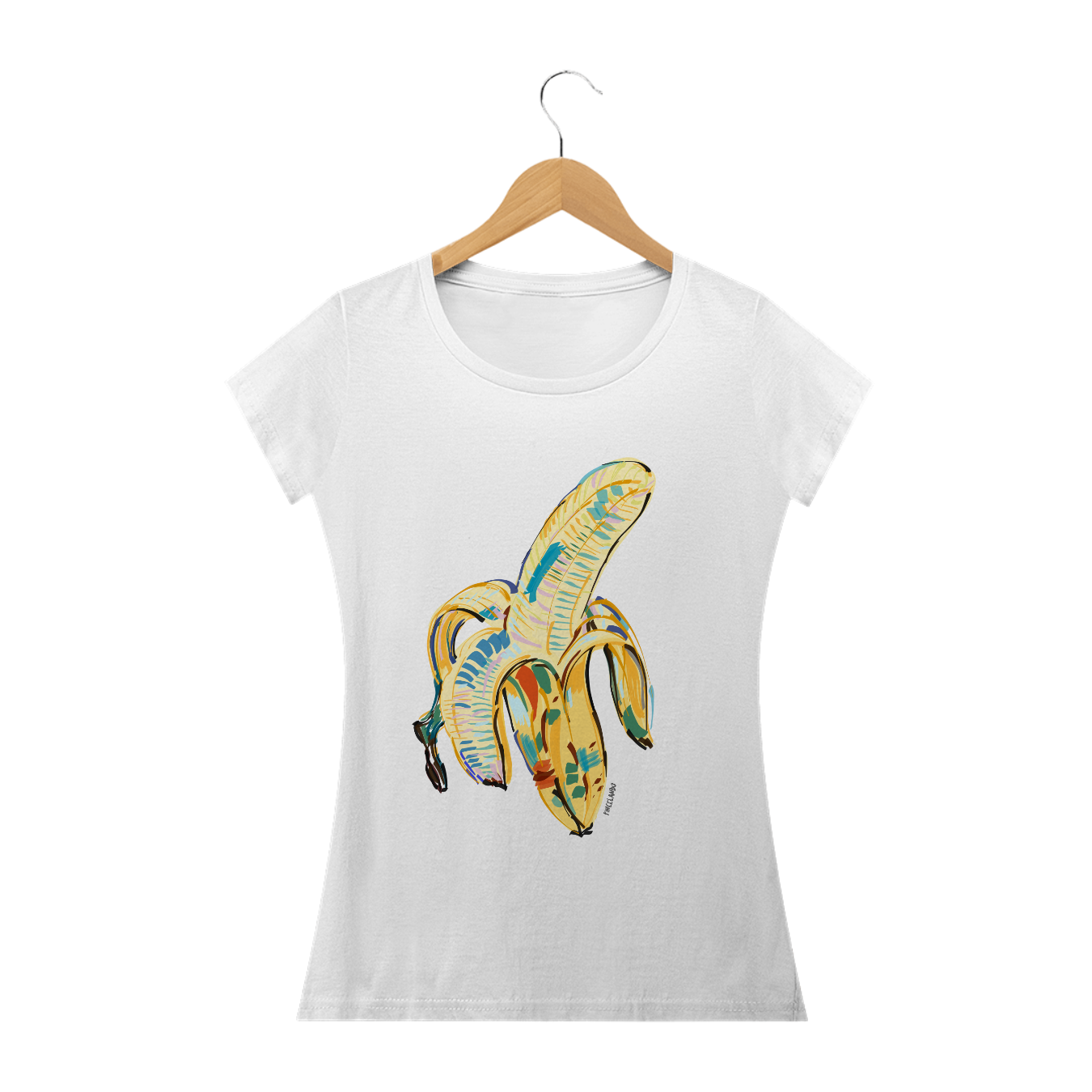 Nome do produto  camiseta feminina arte pintura banana Pincelandu