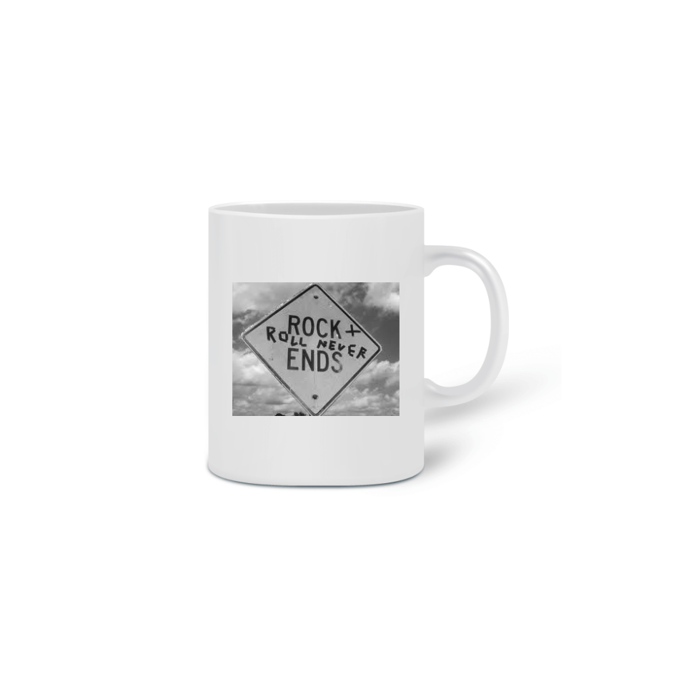 Nome do produto  Tema Rock, caneca Rock roll never ends