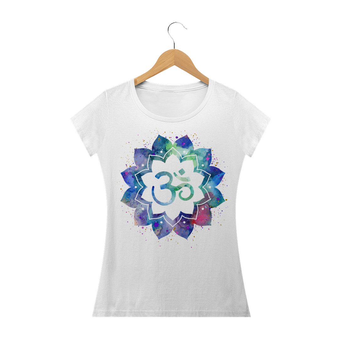 Nome do produto  Baby Look Flor Lótus com Símbolo OM Colorida