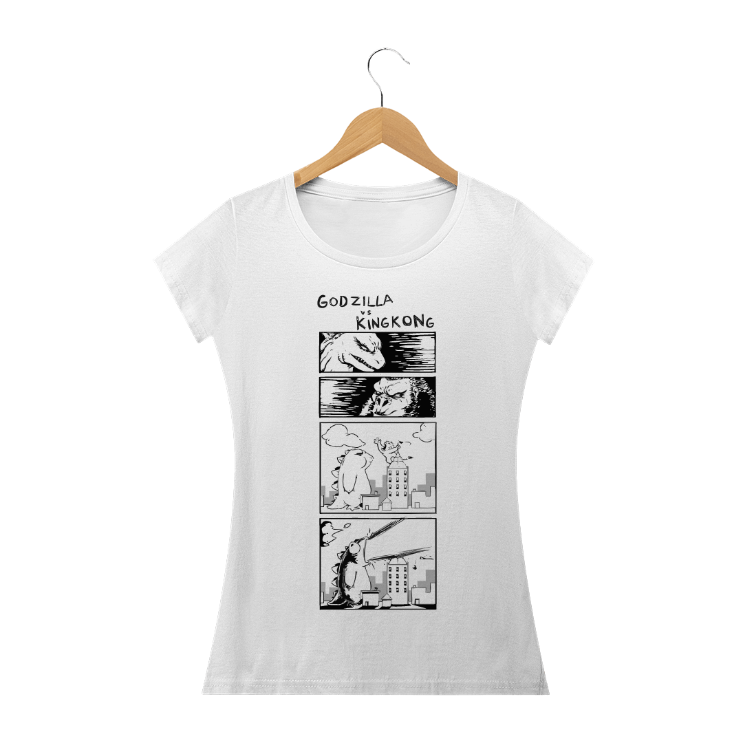 Nome do produto: Camiseta Feminina Meme Godzilla vs King Kong