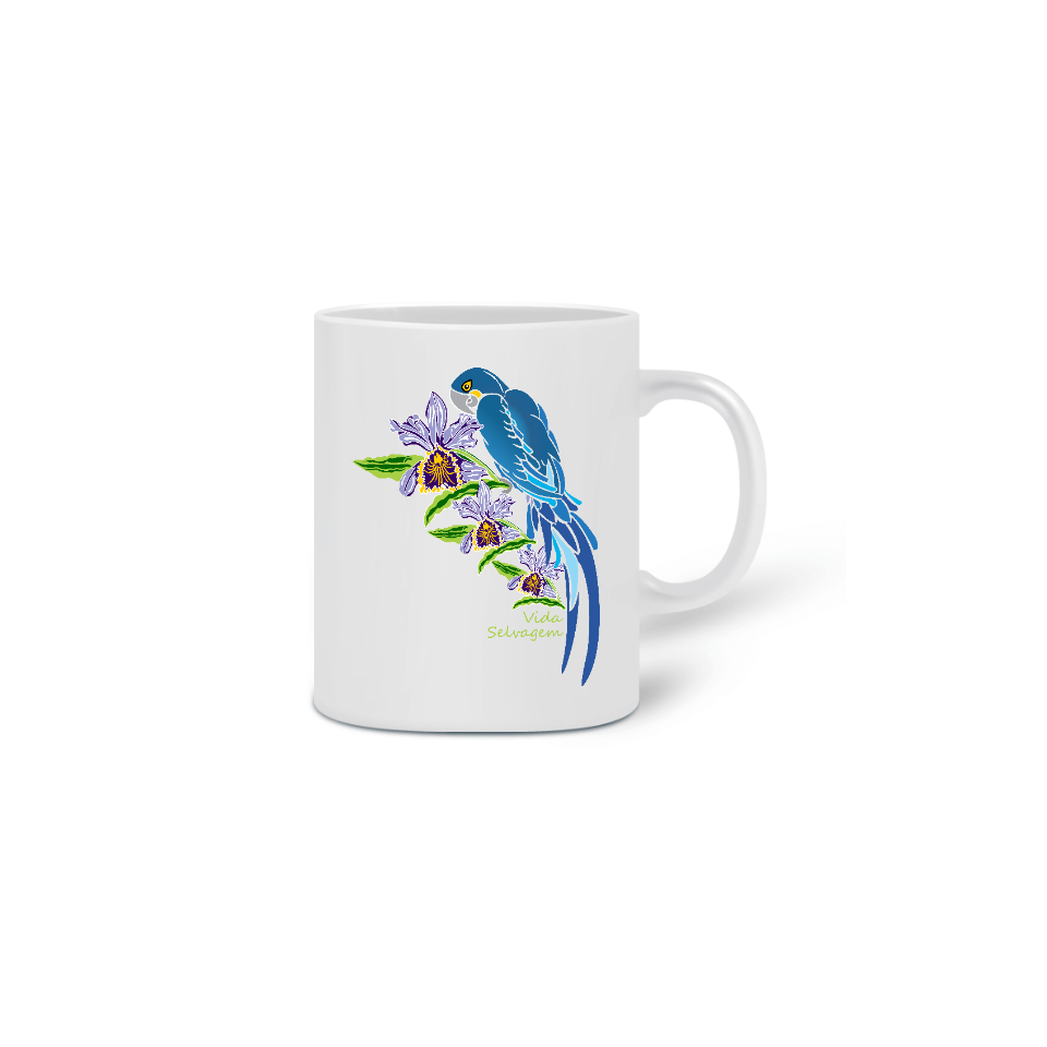 Nome do produto  CANECA ARARA E A ORQUÍDEA