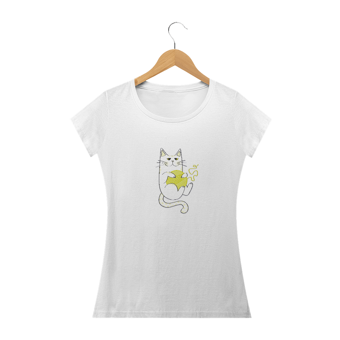 Nome do produto  Camiseta Feminina Prime | Gatinho Artesão Amarelo