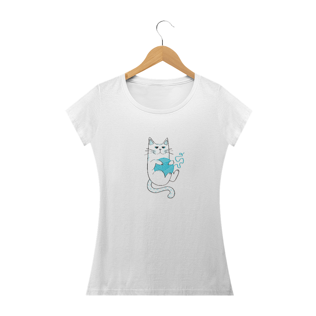 Nome do produto  Camiseta Feminina Prime | Gatinho Artesão Azul