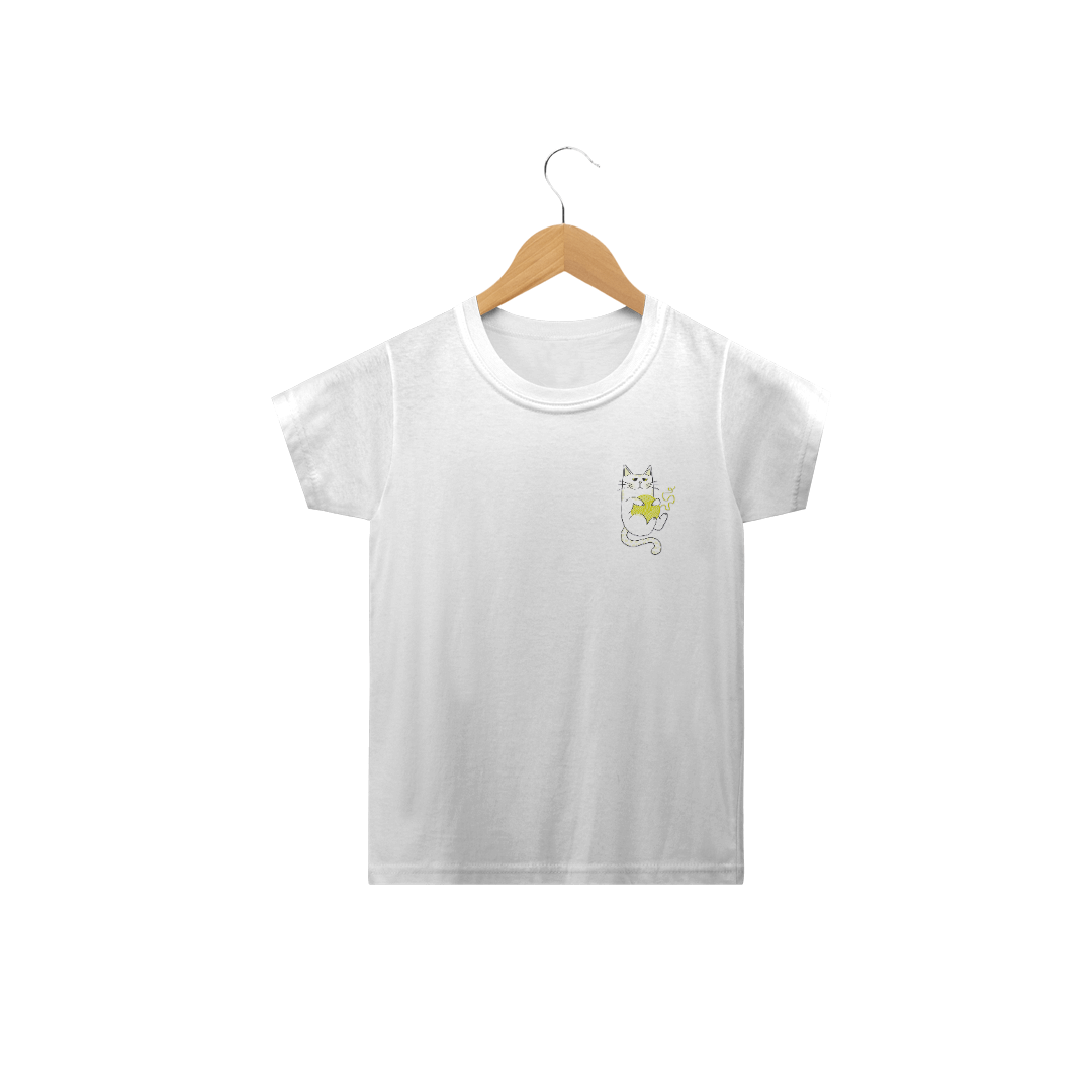 Nome do produto  Camiseta Infantil | Gatinho Artesão Amarelo 02