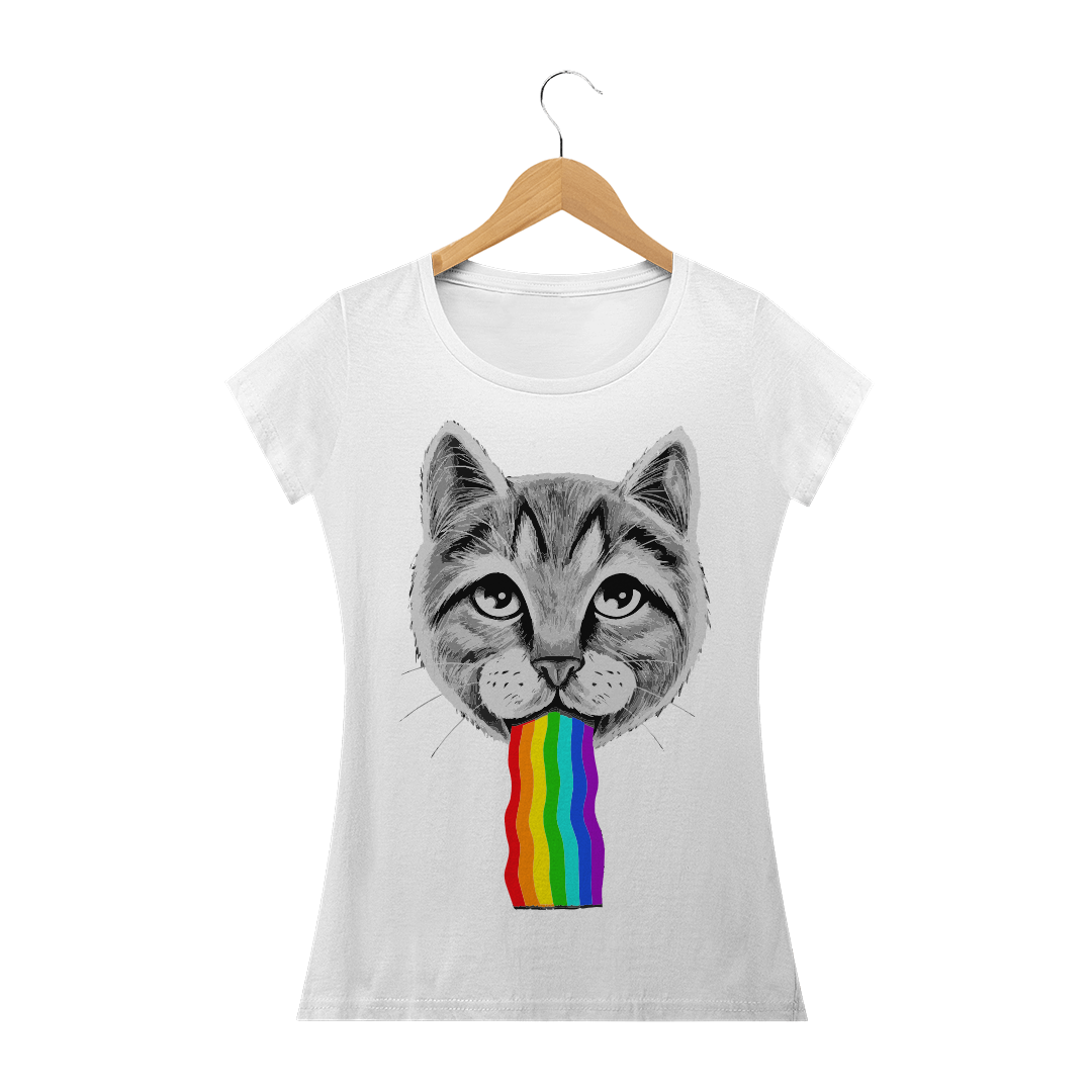 Nome do produto  Camiseta Gatinho Vomitando arco íris