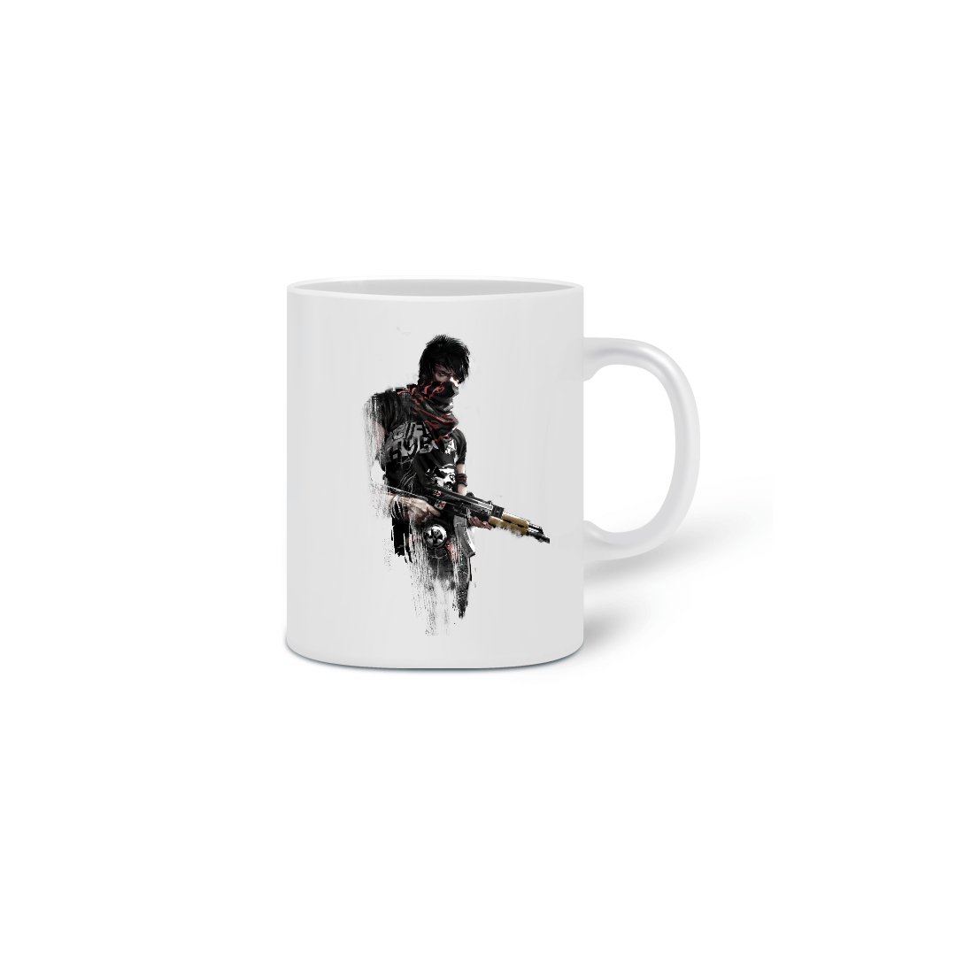 Nome do produto  Caneca Branca - Homem Segurando AK-47 
