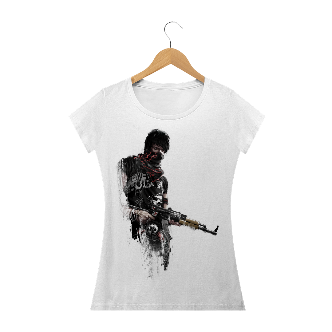 Nome do produto  Camiseta Feminina Baby Long - Homem Segurando AK-47