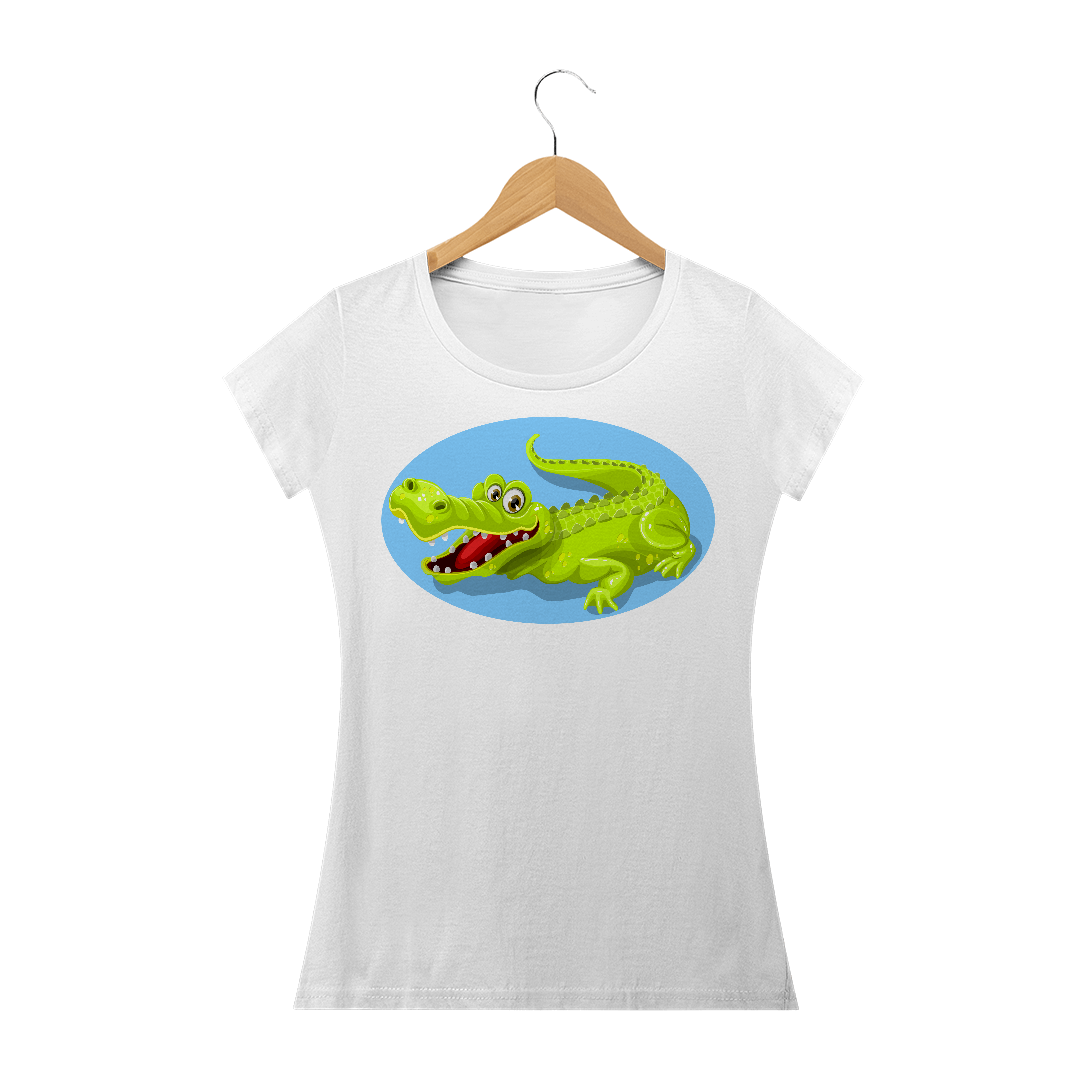 Camiseta Baby Long Feminina Quality Estampa Jacaré Sorrindo