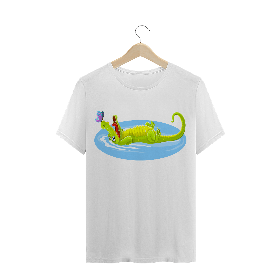 Camiseta Quality Masculina Estampa Jacaré Relaxando na Água