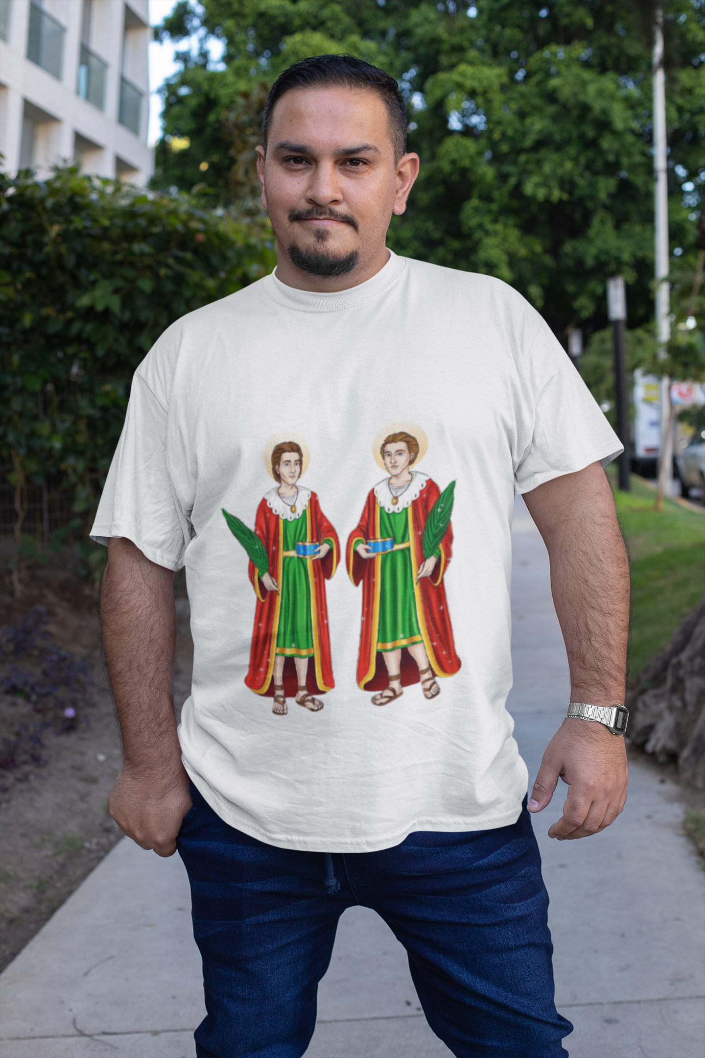 Camiseta do Cosme e Damião (Modelo Plus Size)