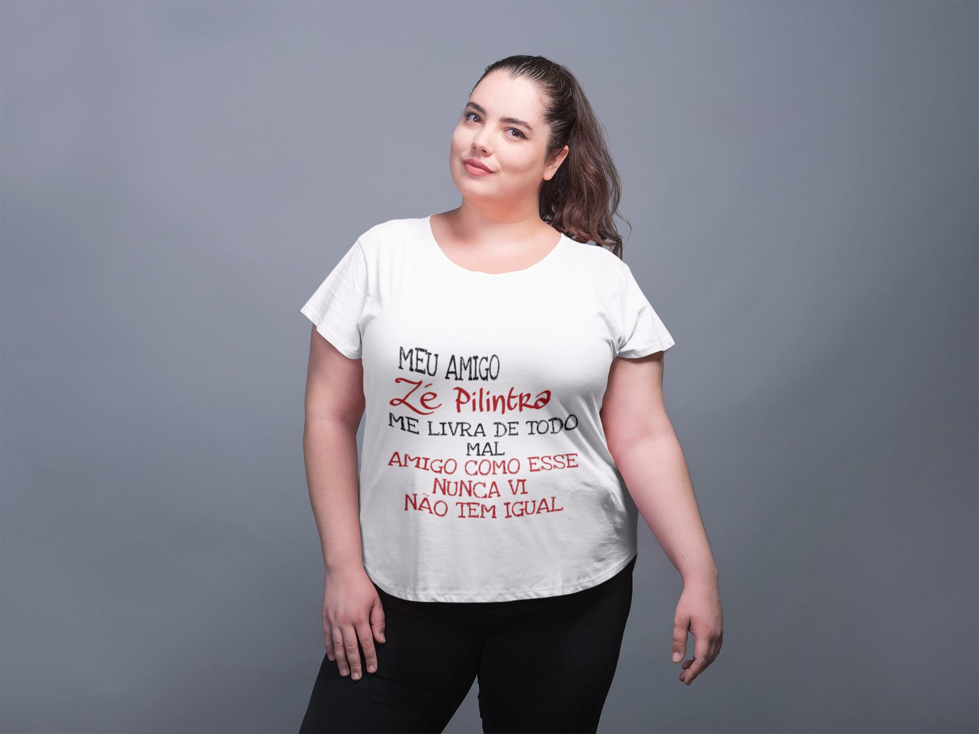 Camiseta Mensagem Zé Pilintra (Modelo Plus Size)