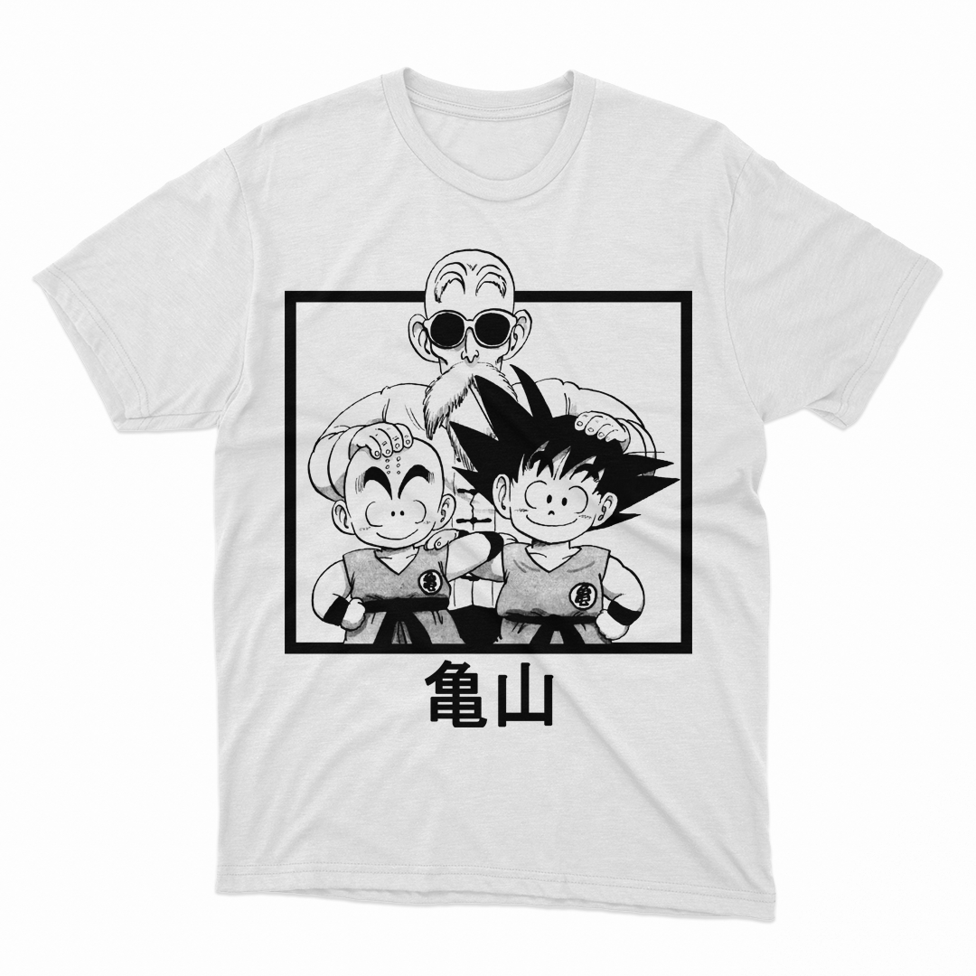 Nome do produto  Camiseta Branca Mestre Kame, Goku e Kuririn