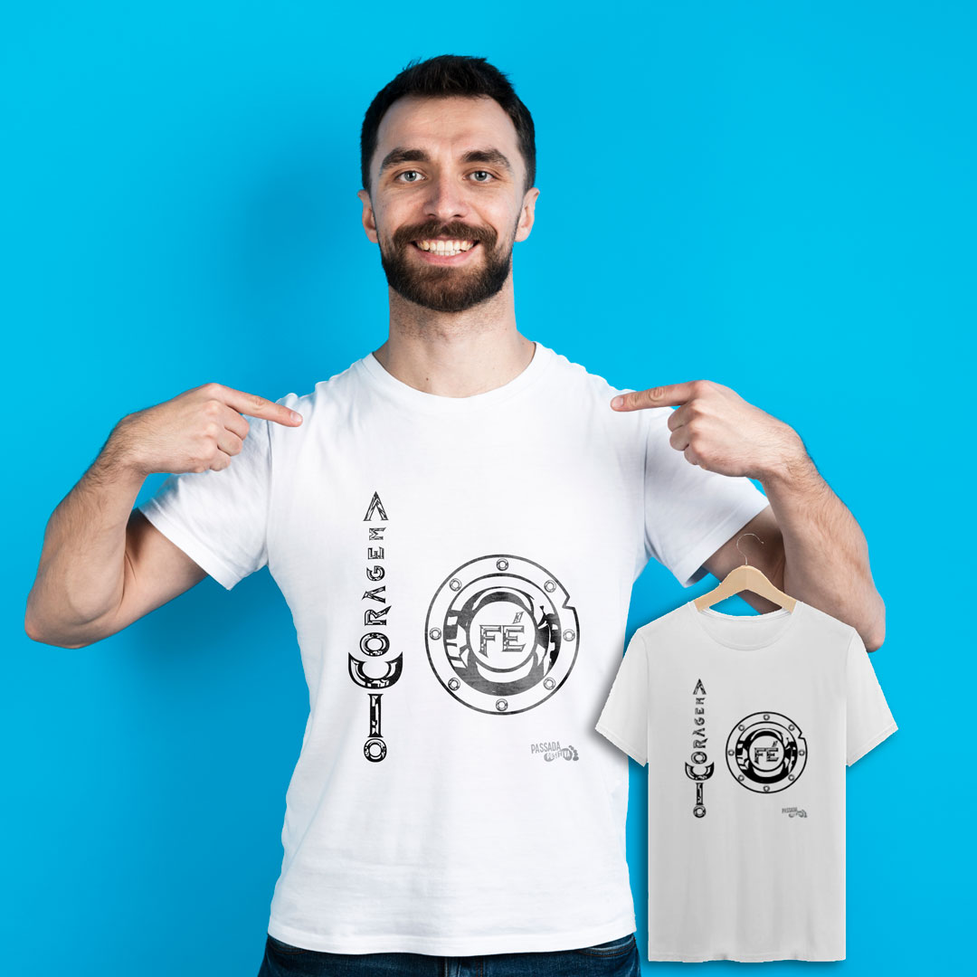 Nome do produto  T-shirt CORAGEM E FÉ Branca