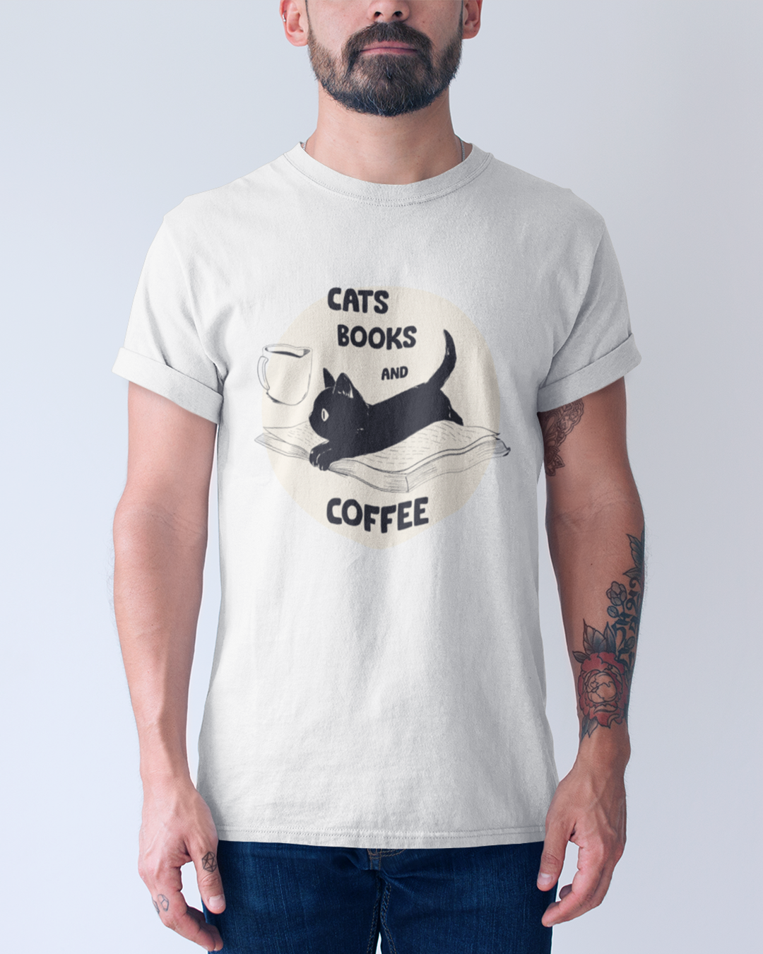 Nome do produto  Camiseta Cats, books and coffee