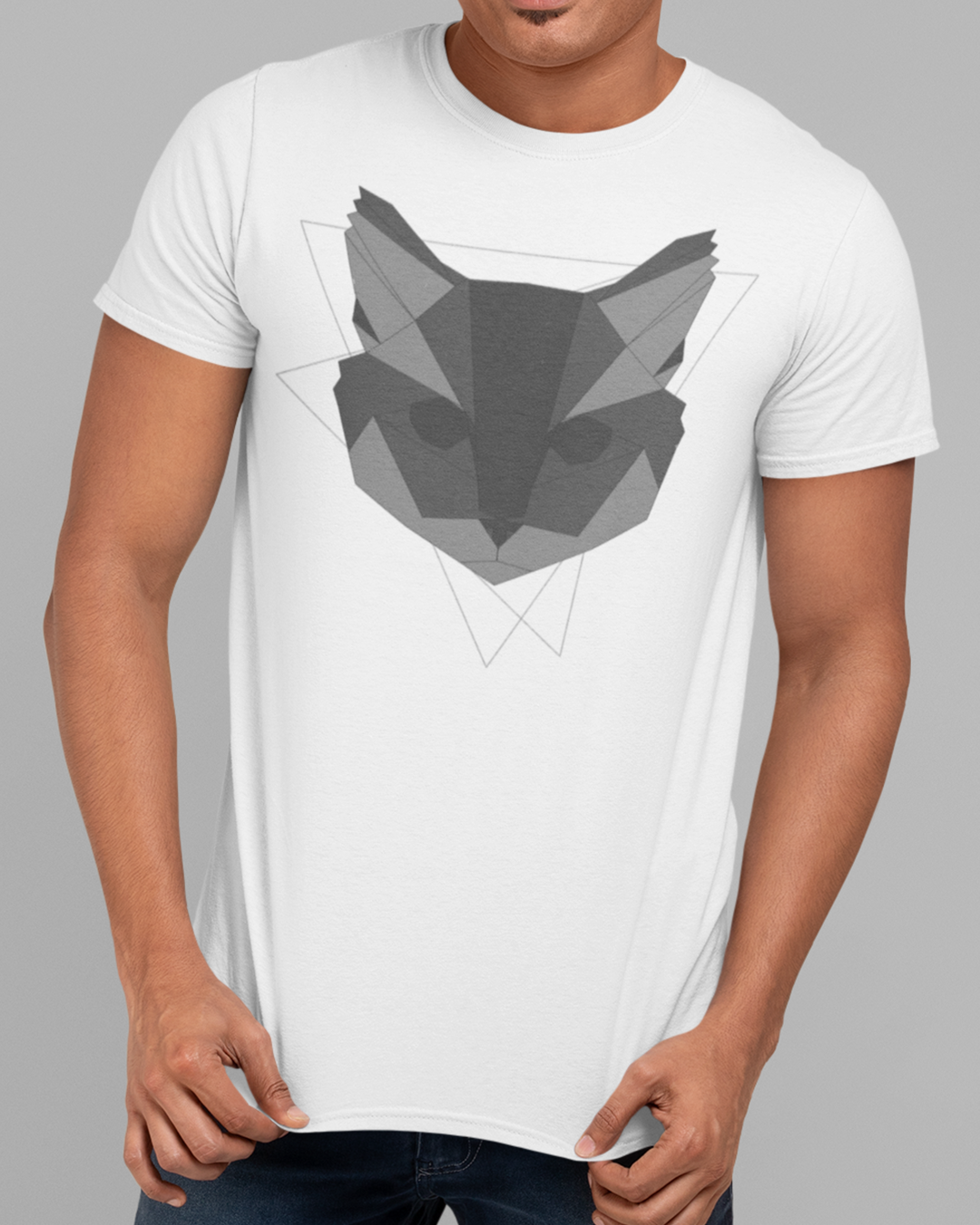 Nome do produto  Camiseta Gato Cinza Geométrico
