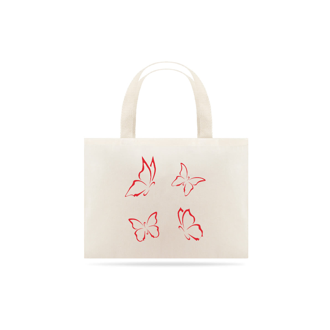 Bolsa Eco Bag Grande Algodão Estampa Desenho com 4 Borboletas