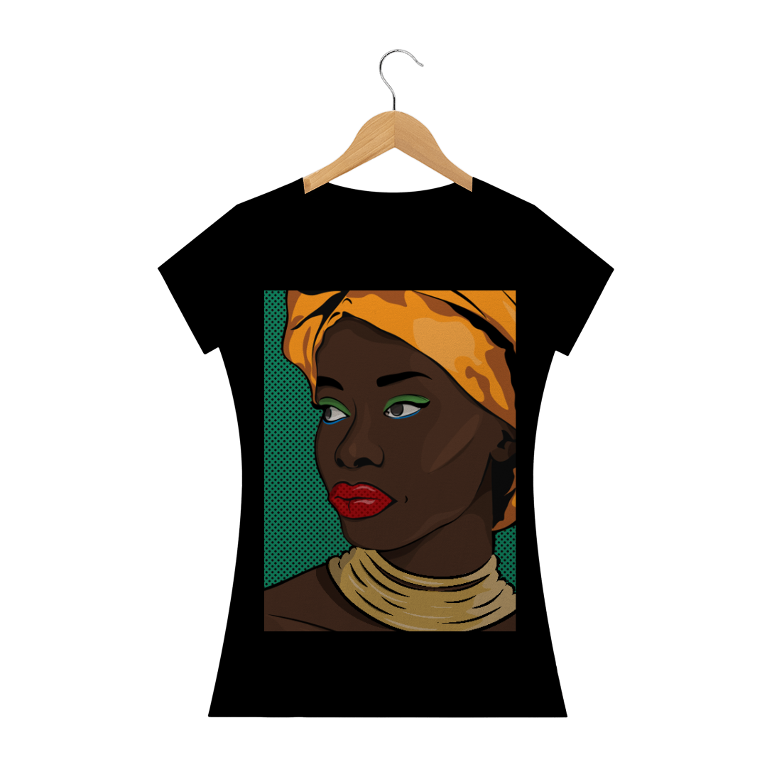 Nome do produto  Camiseta Desenho preta com turbante  - ExpressArte