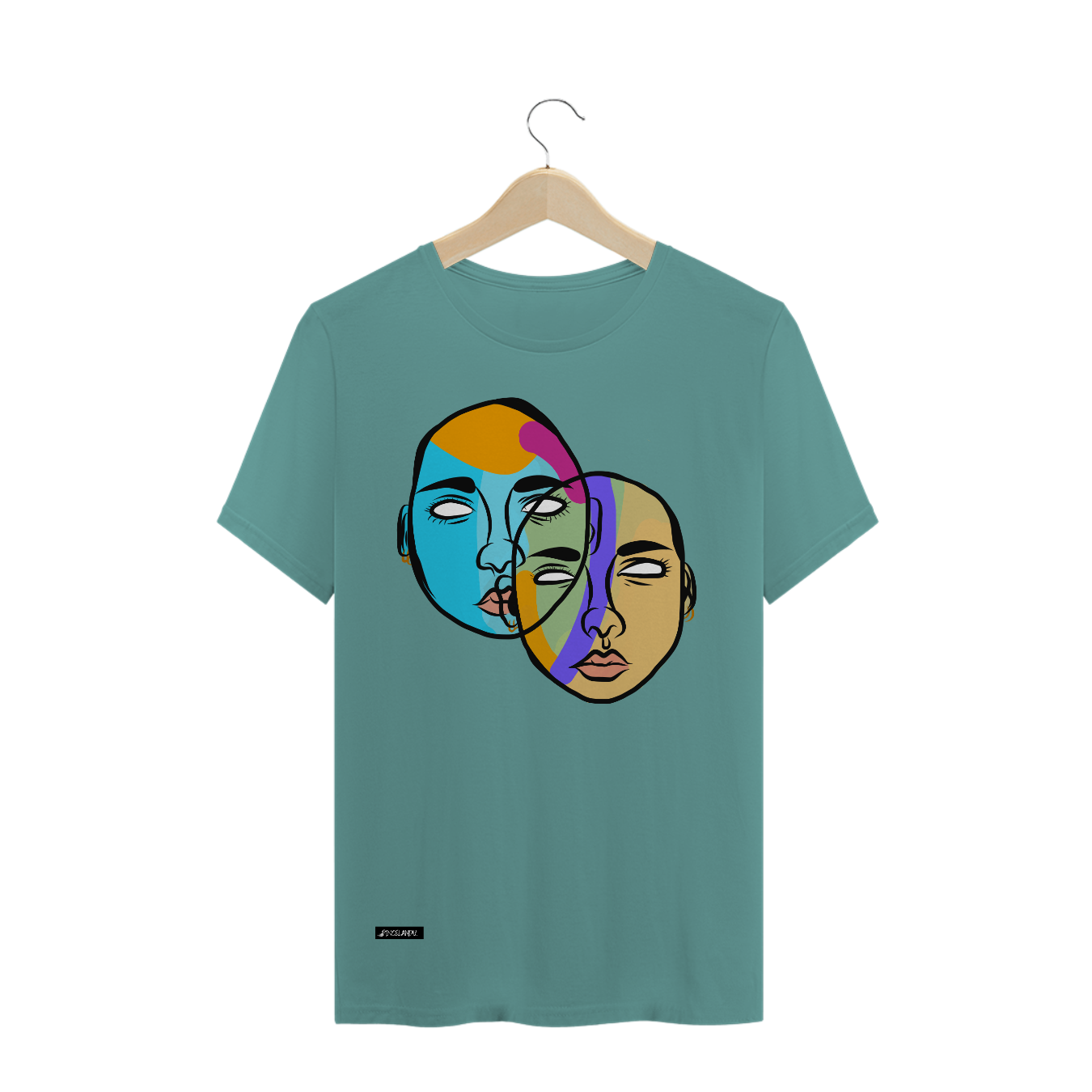 Nome do produto  Camiseta estonada masculina rostos coloridos 2faces Pincelandu