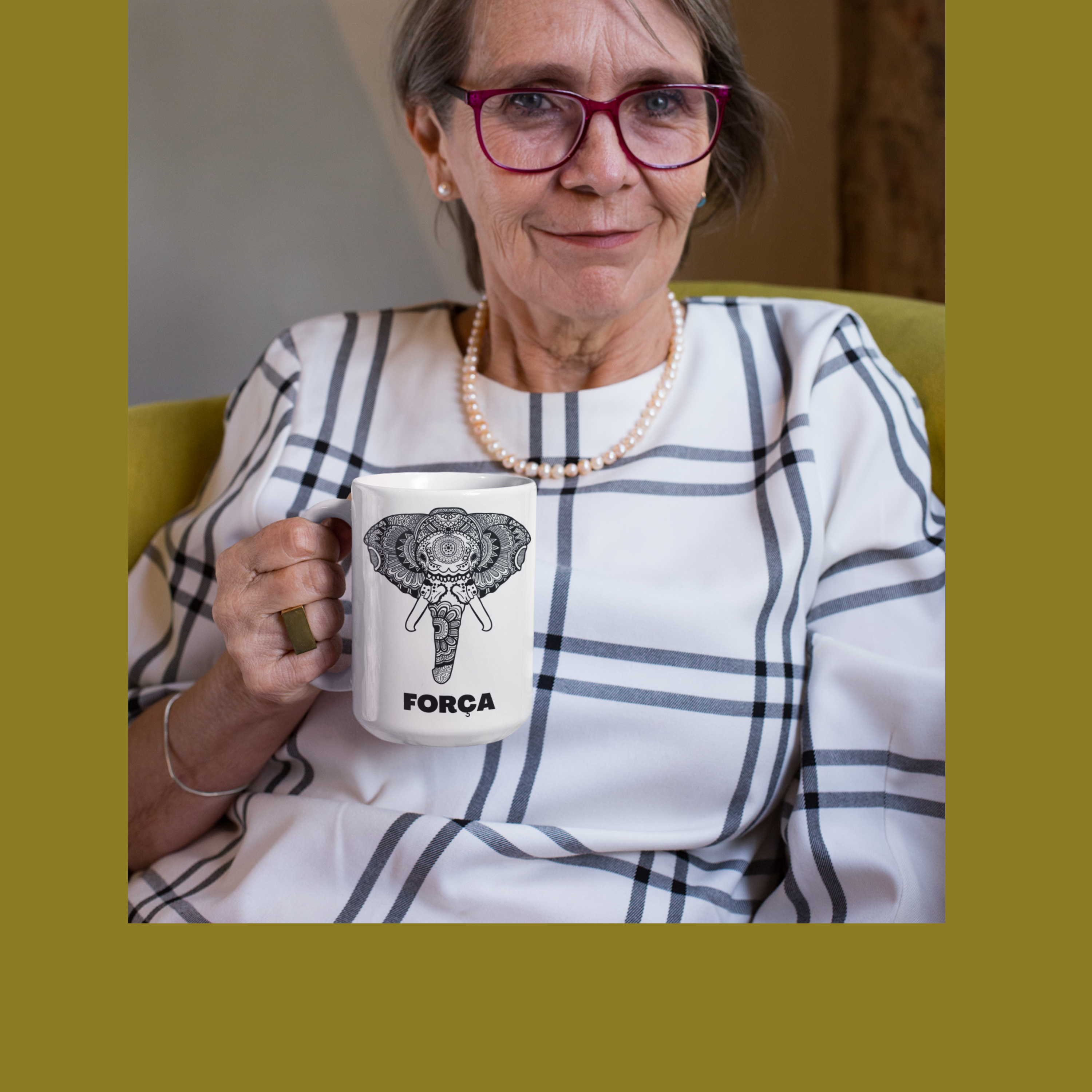 Caneca de Porcelana Branca - Elefante FORÇA