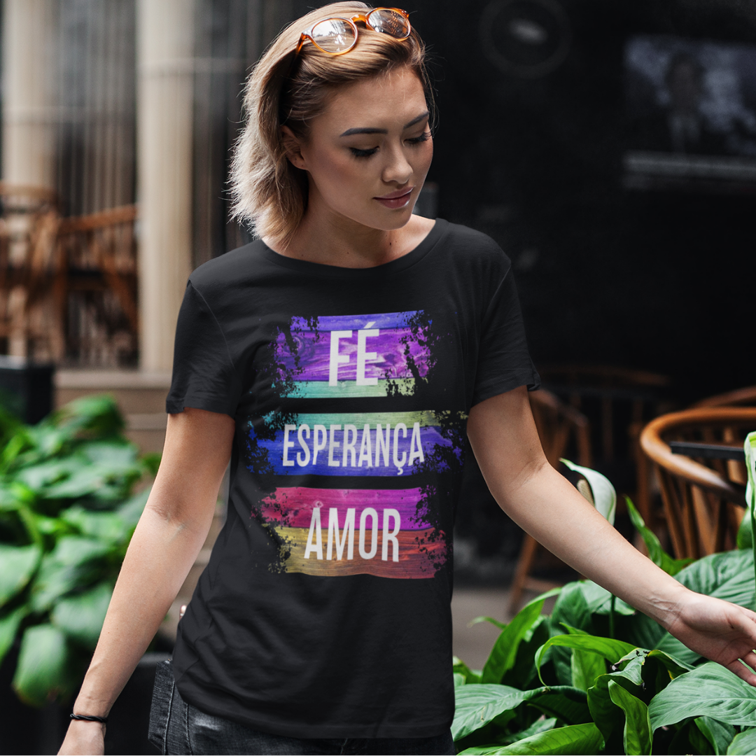 Baby Look Feminina Fé, Esperança, Amor