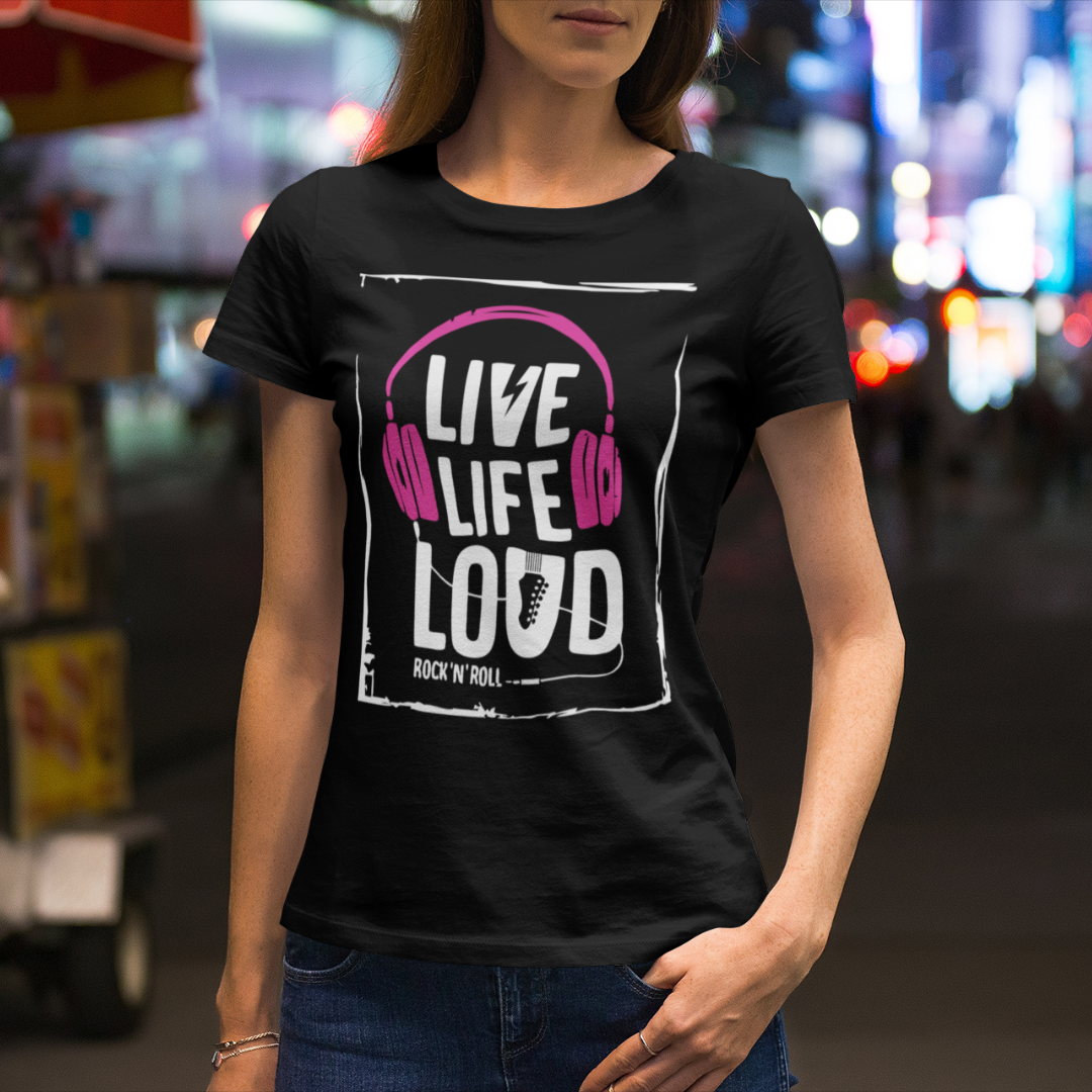 Baby Look Feminina Live Life Loud Rock n Roll