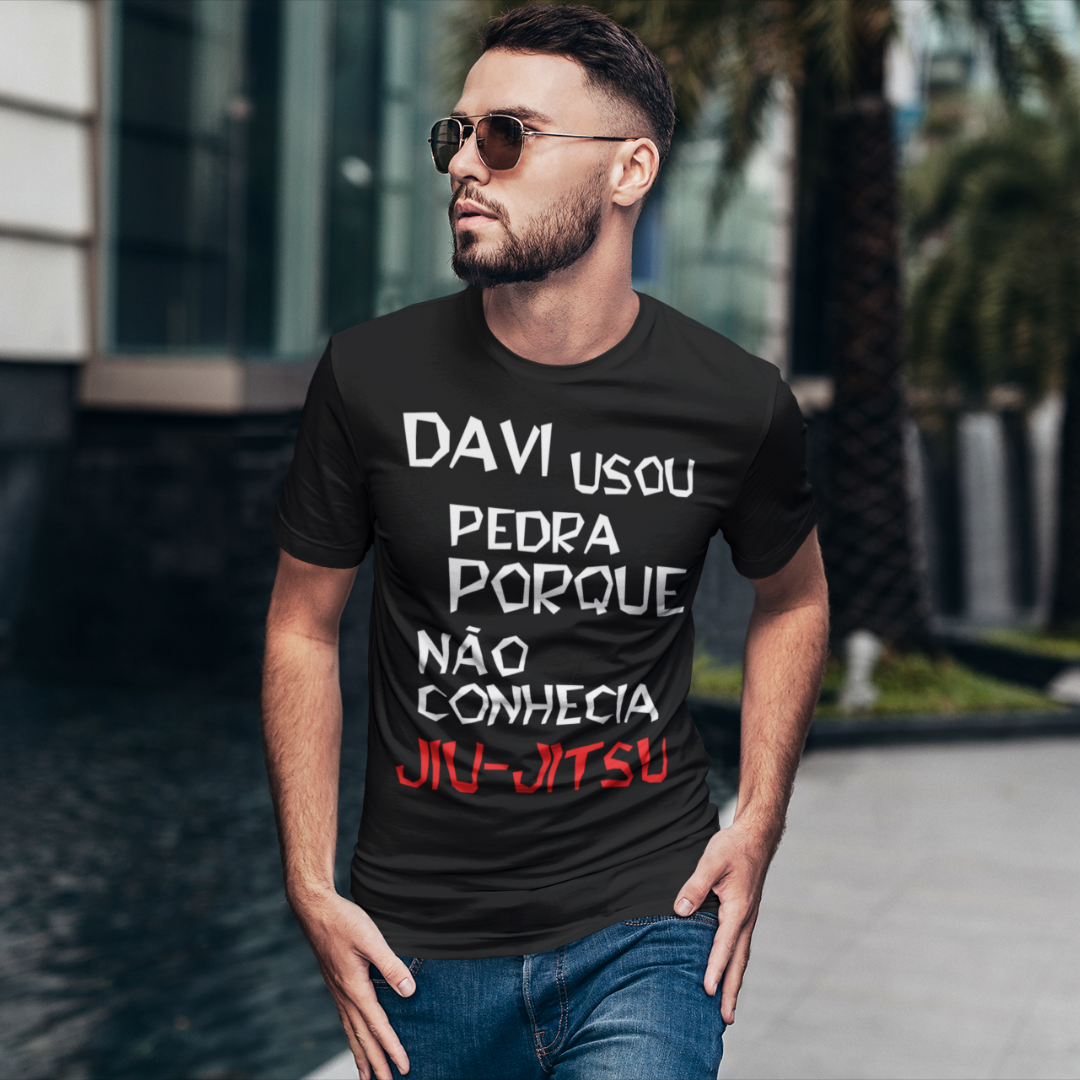 Camiseta Jiu-jitsu Frase Davi Usou Pedra...