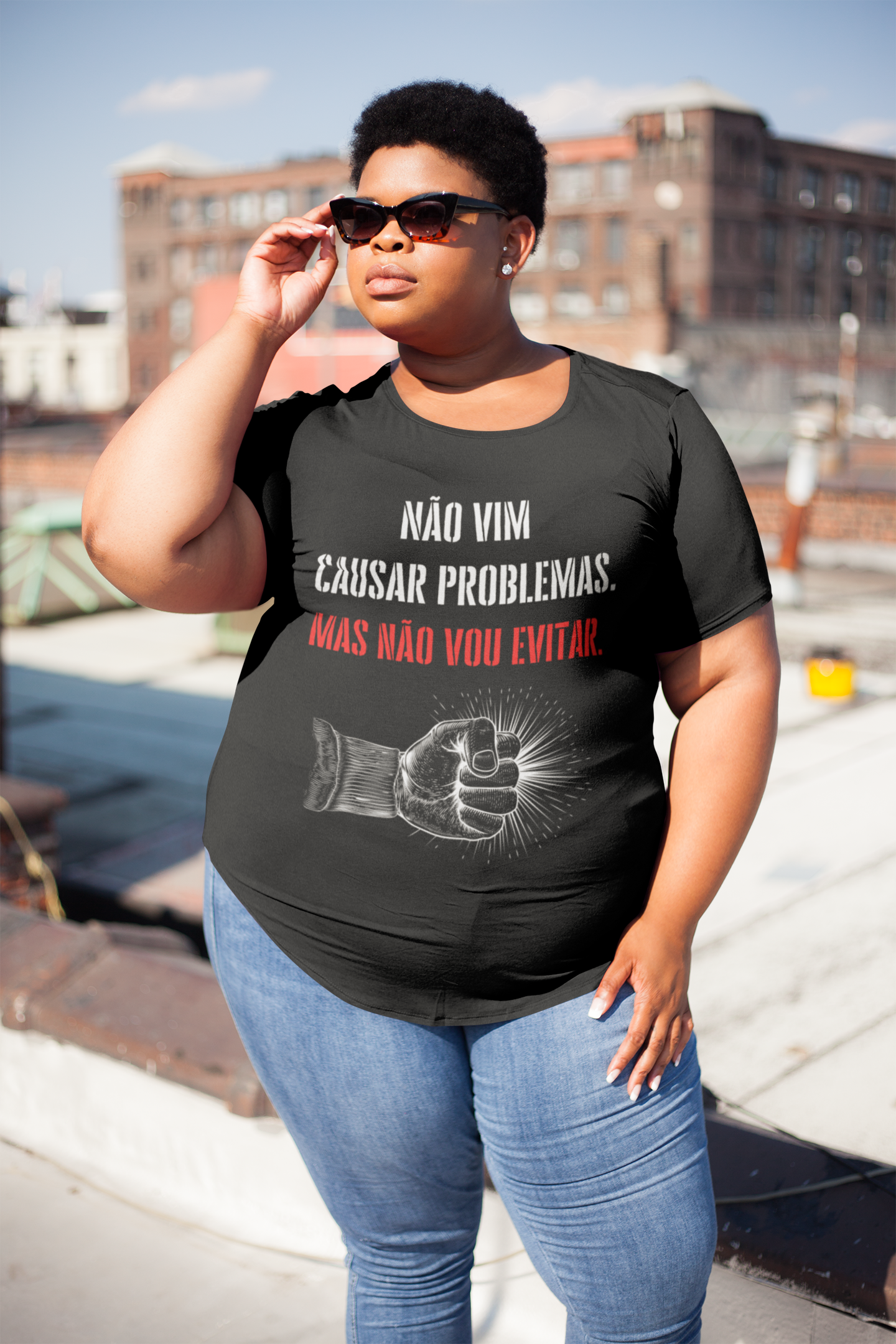 Camiseta Plus Size - Não vou evitar - Cor Preta