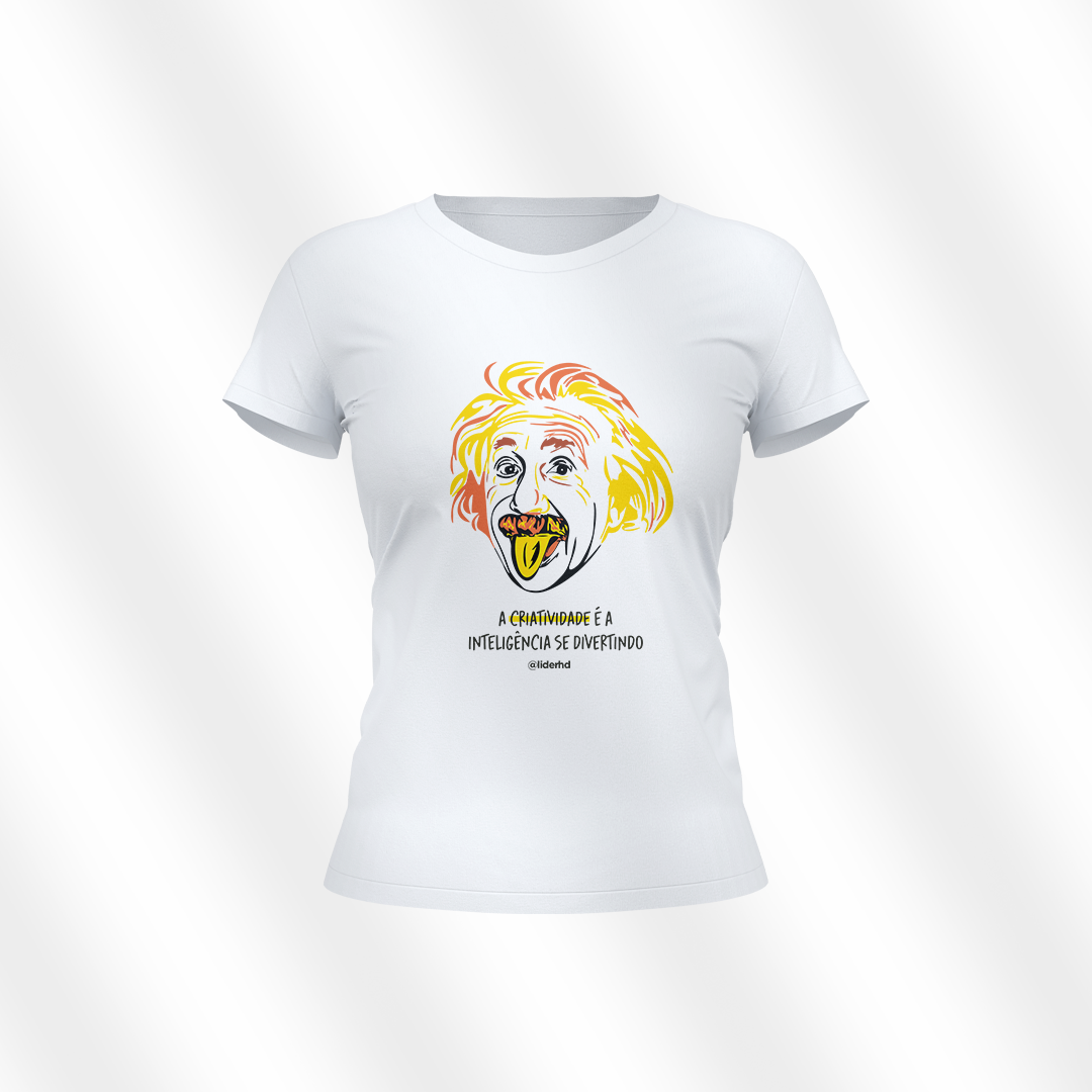 Nome do produto  Baby Look Branca - Criatividade, Einstein