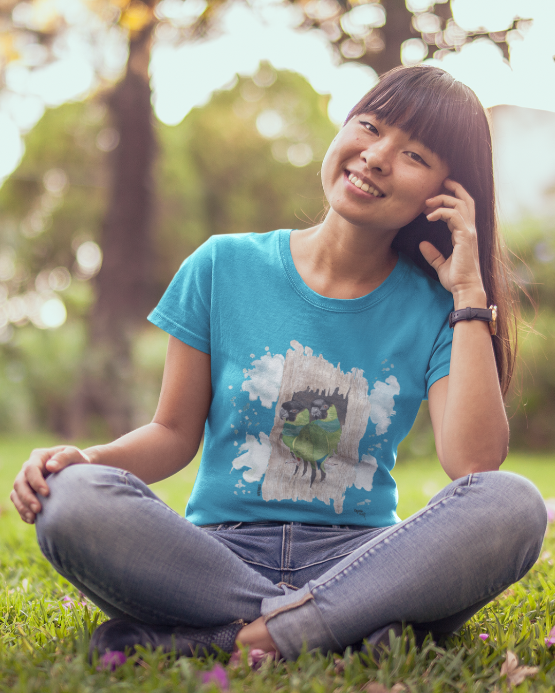 Camiseta Baby-look Periquito de Cabeça Preta