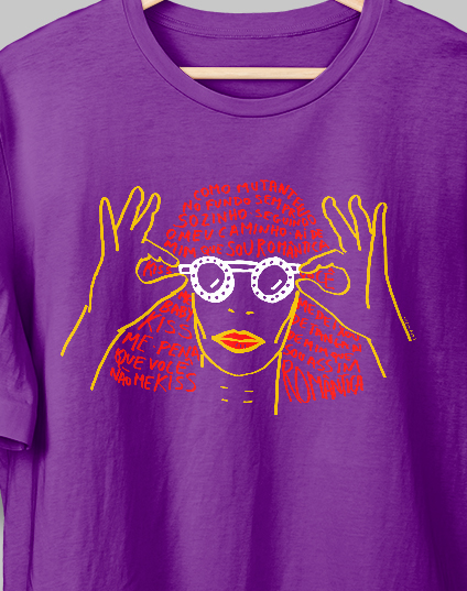 Camiseta Mutante (Rita Lee) Desenho  (PRETO/ROXO/AZUL MARINHO)