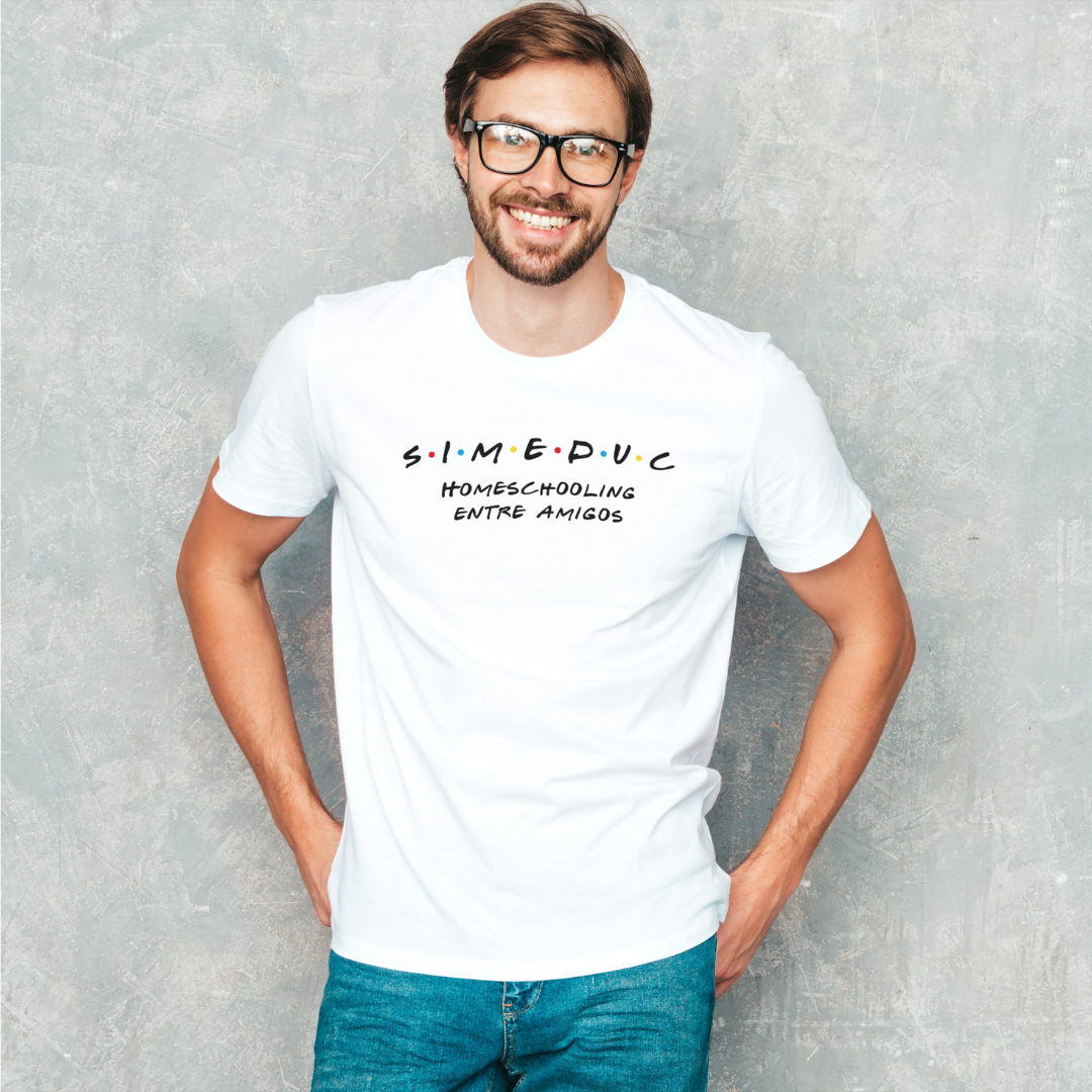 Nome do produto: Camisa Masculina Branca - Homeschool Entre Amigos