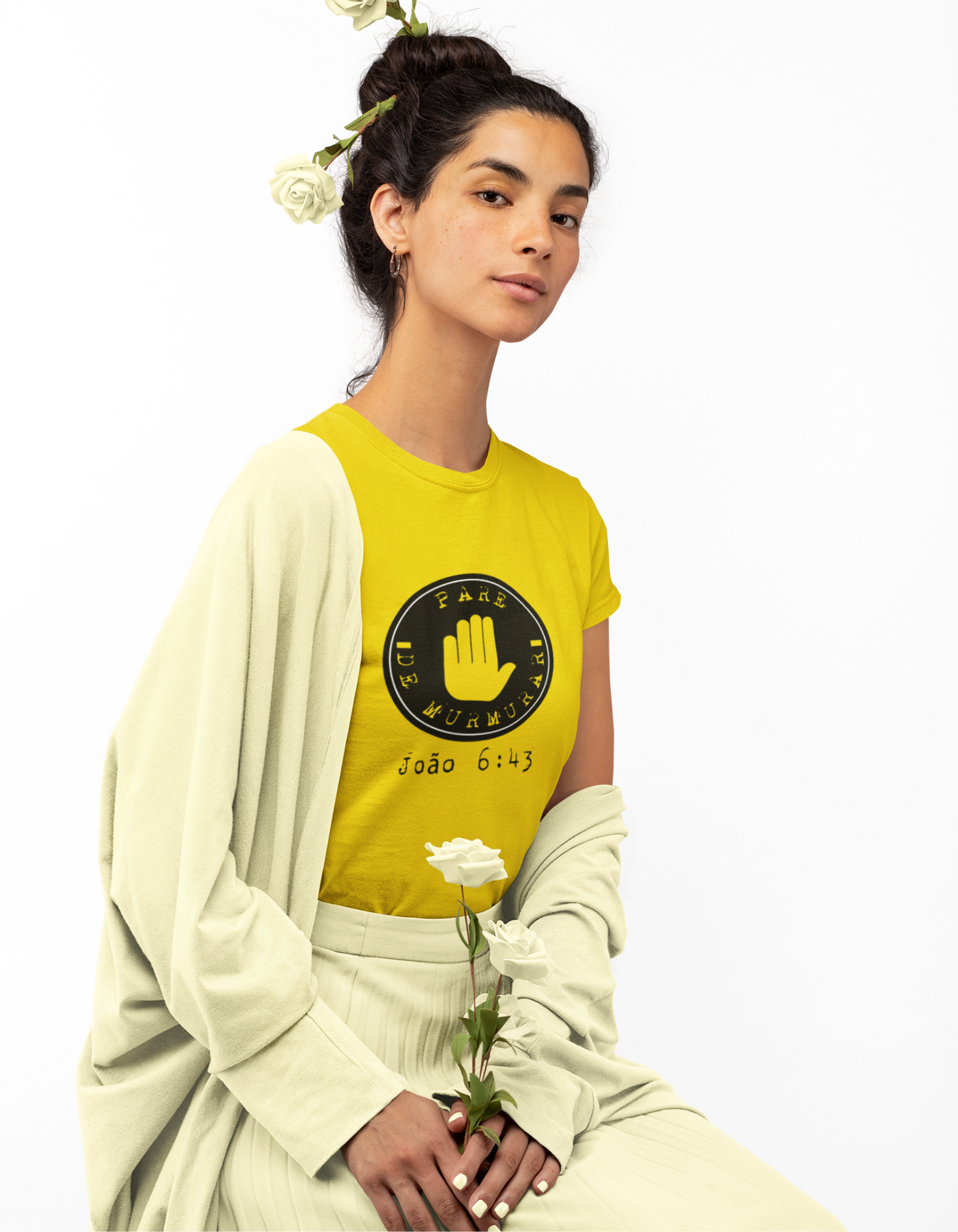 T-SHIRT FEMININA  - MALHA CLASSICA - PARE DE MURMURAR (BLACK)