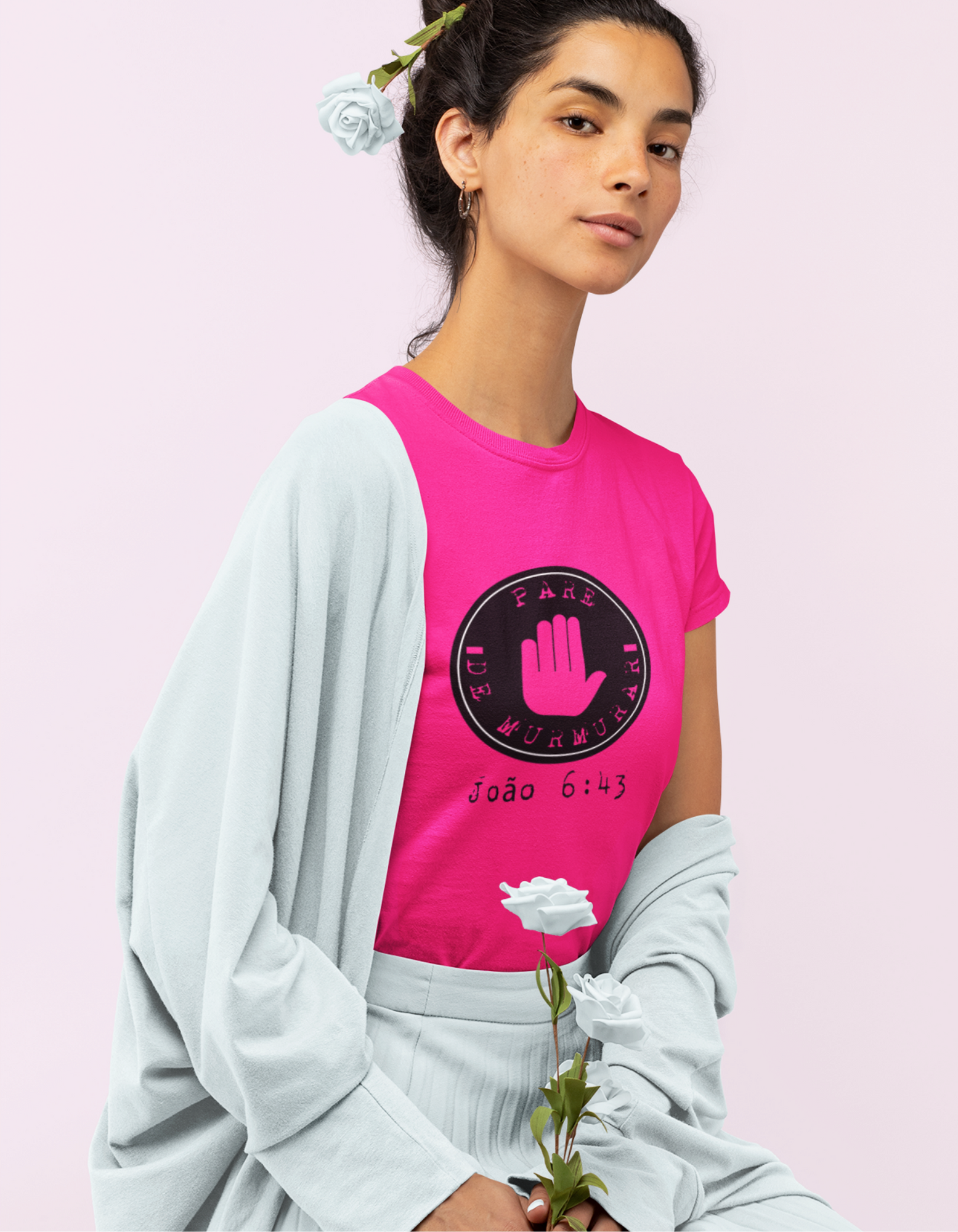 T-SHIRT  FEMININA - MALHA QUALITY - PARE DE MURMURAR (BLACK)