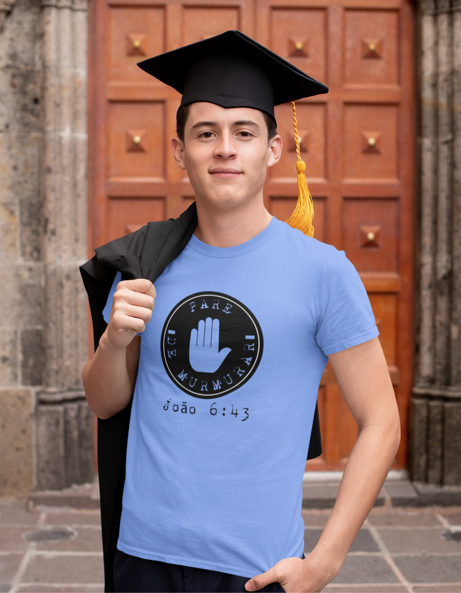 T-SHIRT  MASCULINA - MALHA ESTONADA - PARE DE MURMURAR (BLACK)