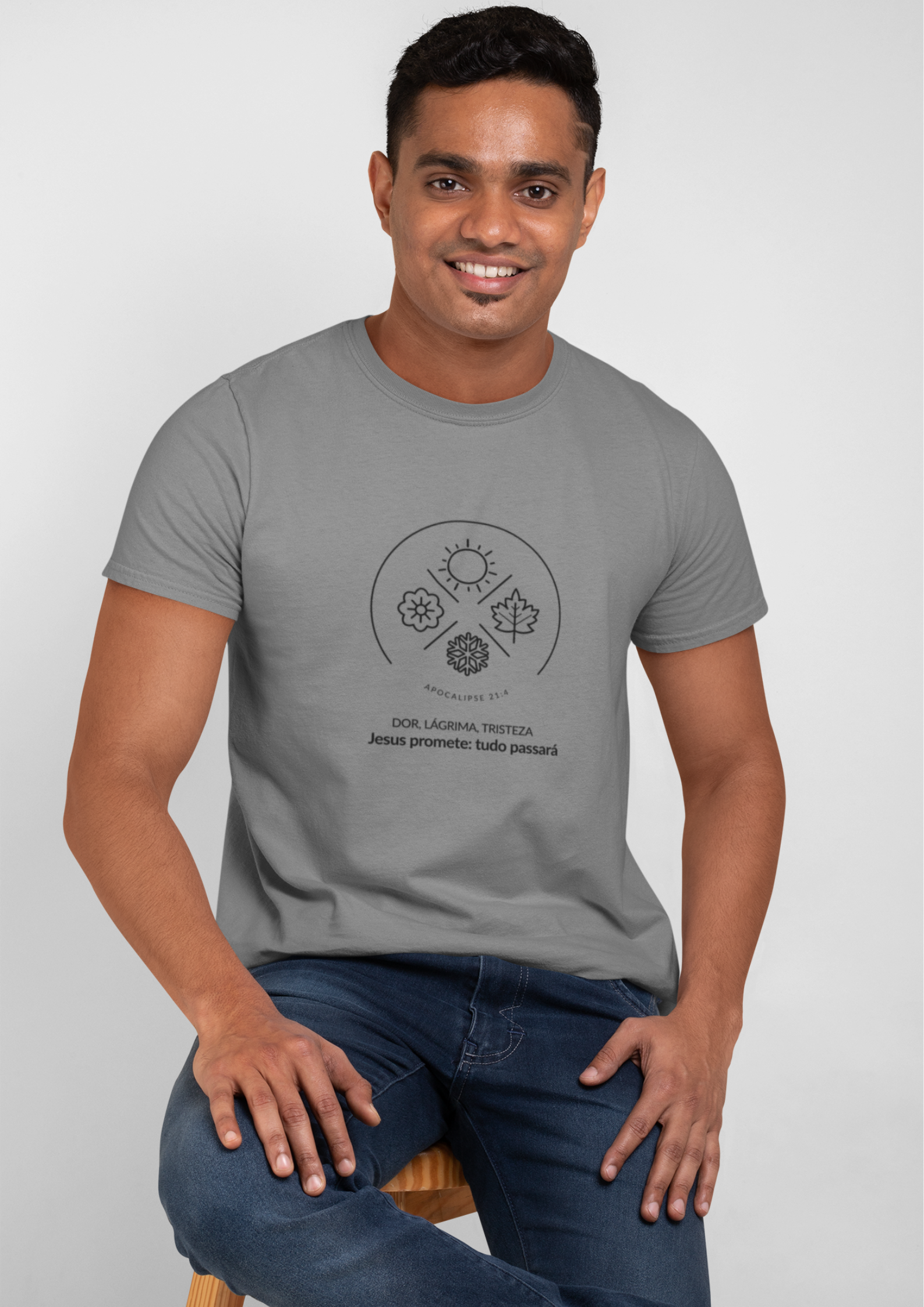 T-SHIRT MASCULINA  - MALHA ESTONADA - ESTAÇÕES (BLACK)