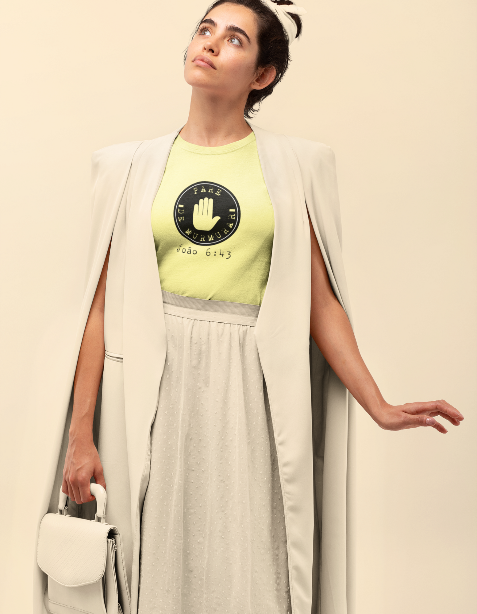 T-SHIRT FEMININA = MALHA ESTONADA - PARE DE MURMURAR (BLACK)