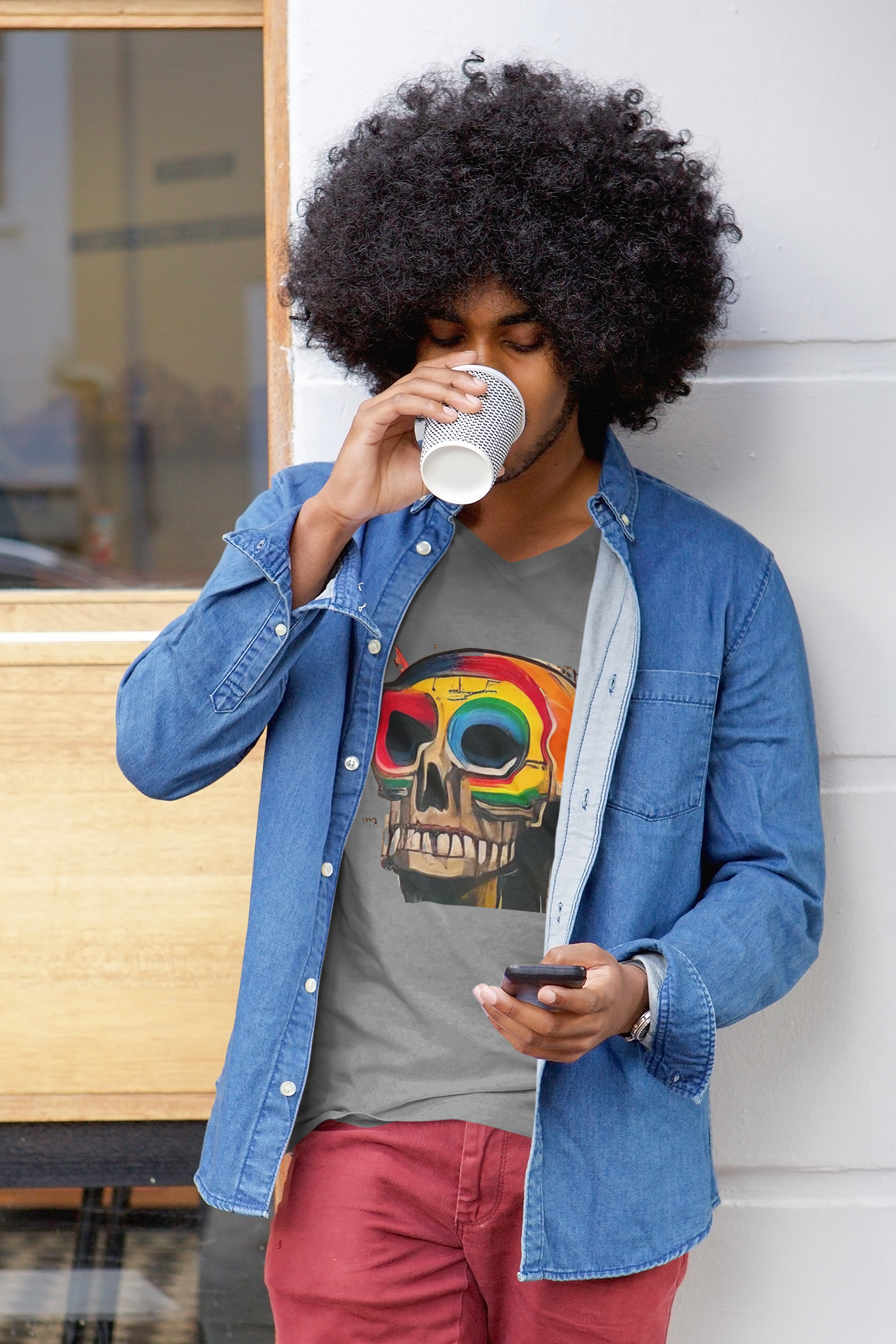 Camiseta Masculina Caveira colorida