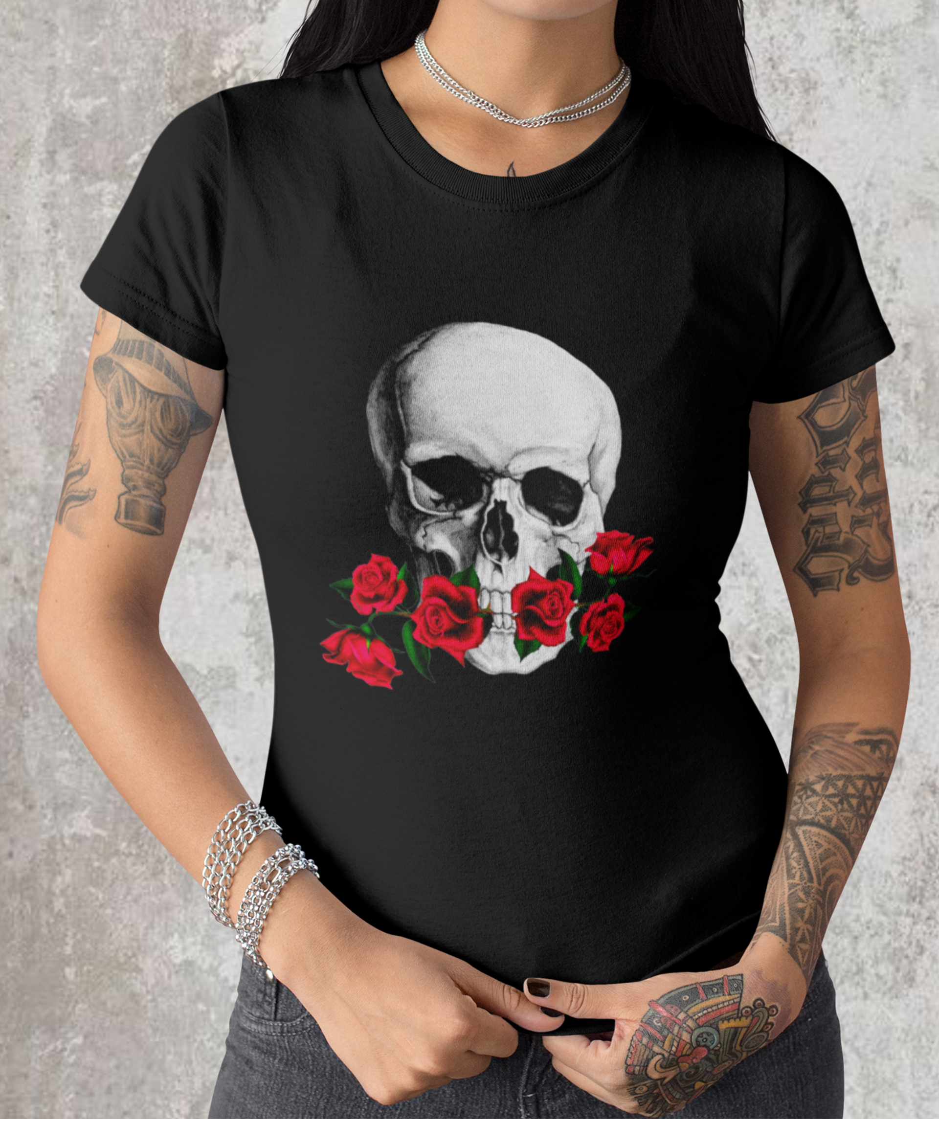 Camiseta baby long feminina flower skull