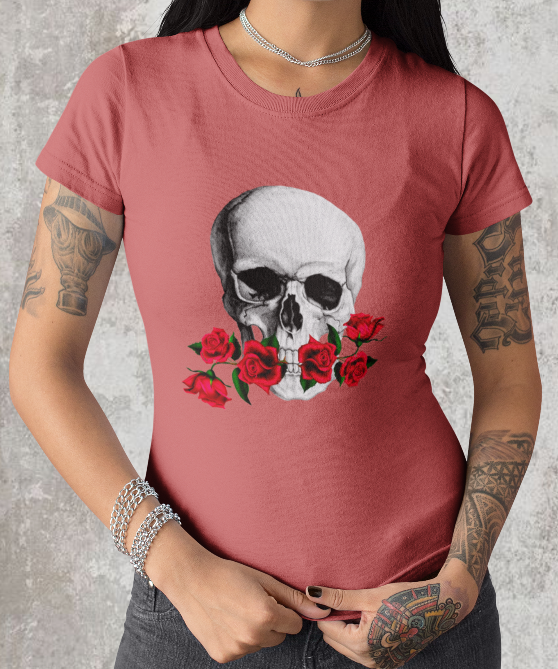 Camiseta feminina estonada flower skull
