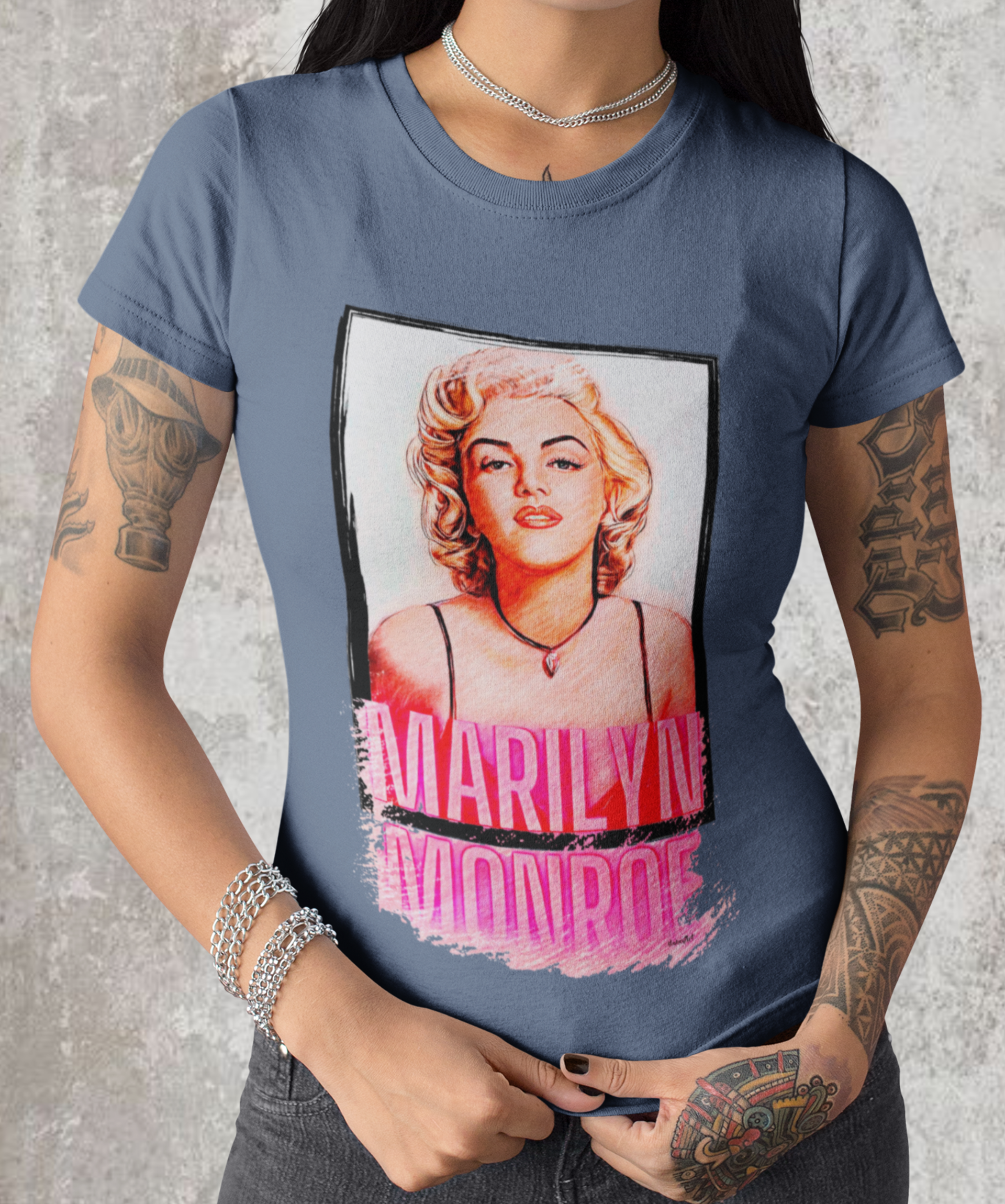 Camiseta feminina estonada Marylin Monroe Hollywood Star