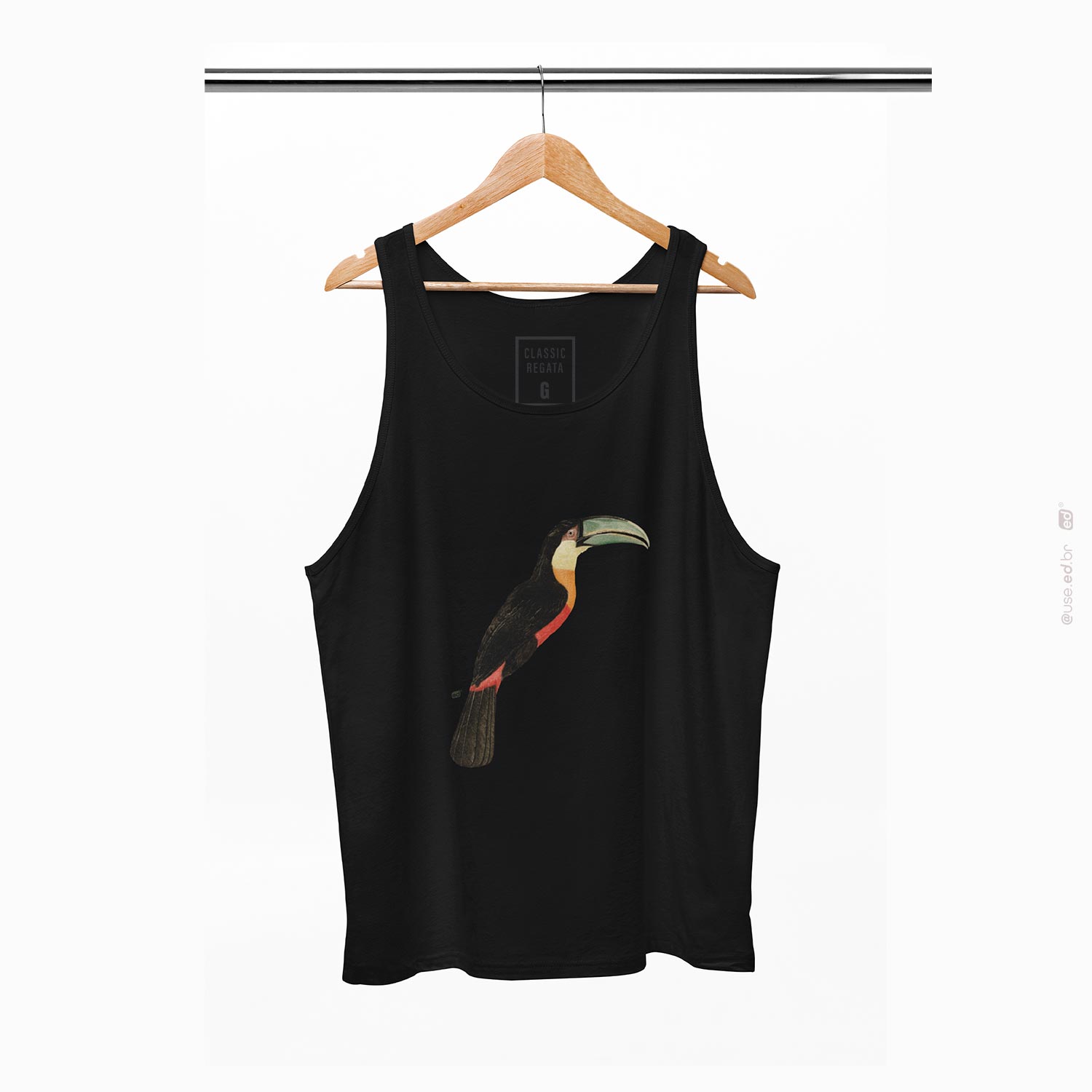 Tucano - Camiseta Regata Estampa Pássaro Tucano Preta