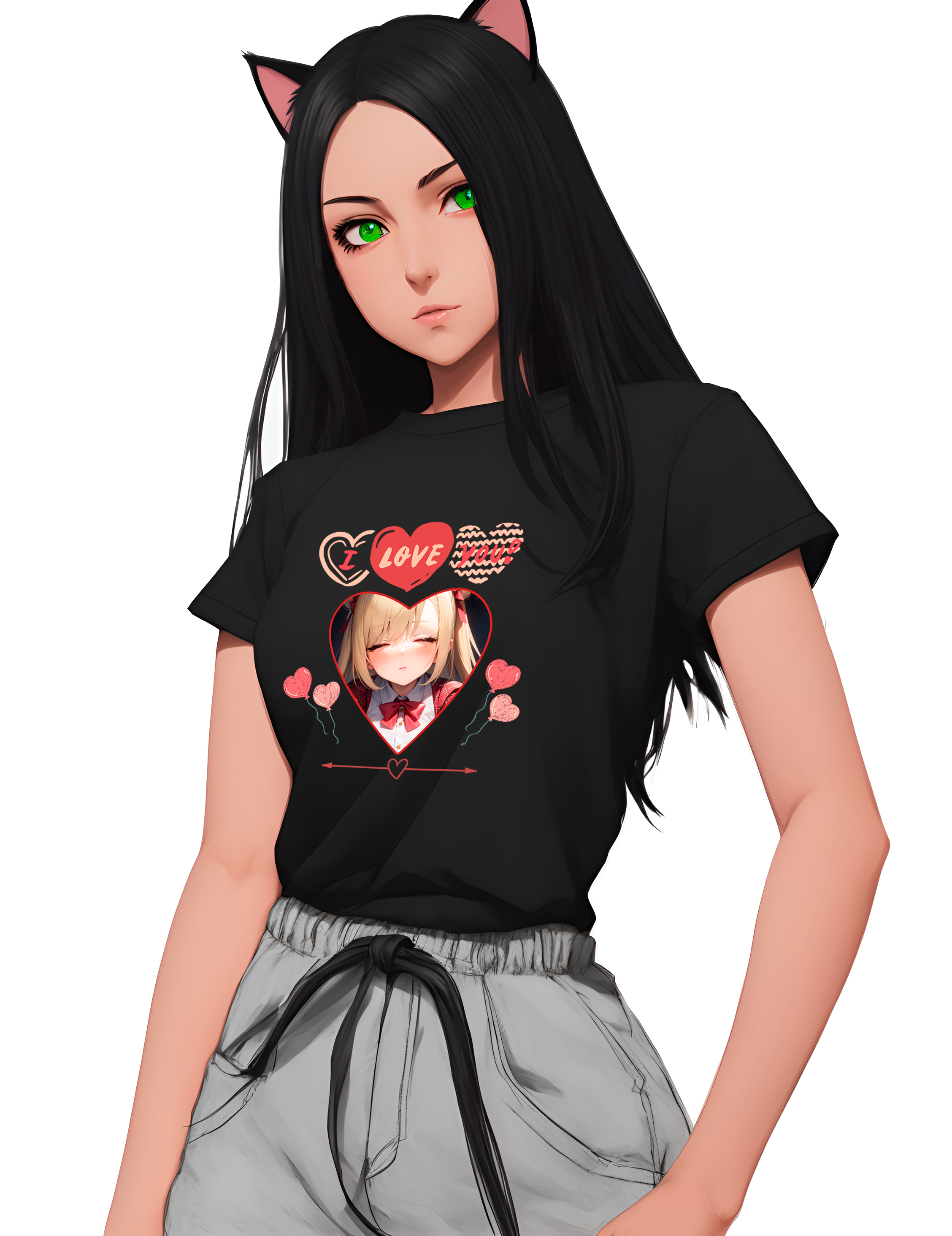 Camisa feminina I Love You ! , anime girl 