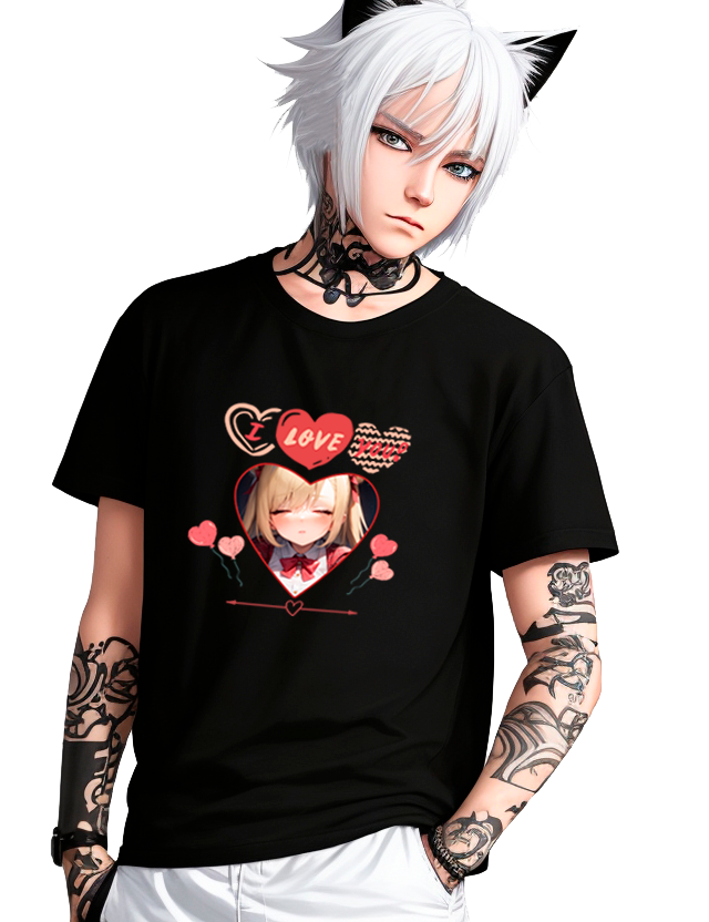 camisa masculina I Love You ! , anime girl print