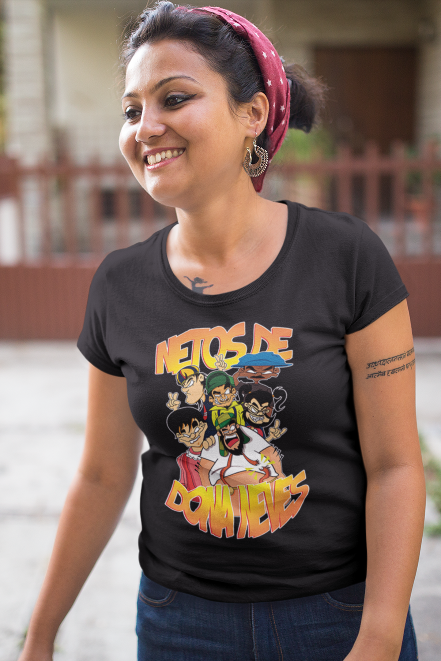 Netos Caricatura Camisa Baby Long (Preta)